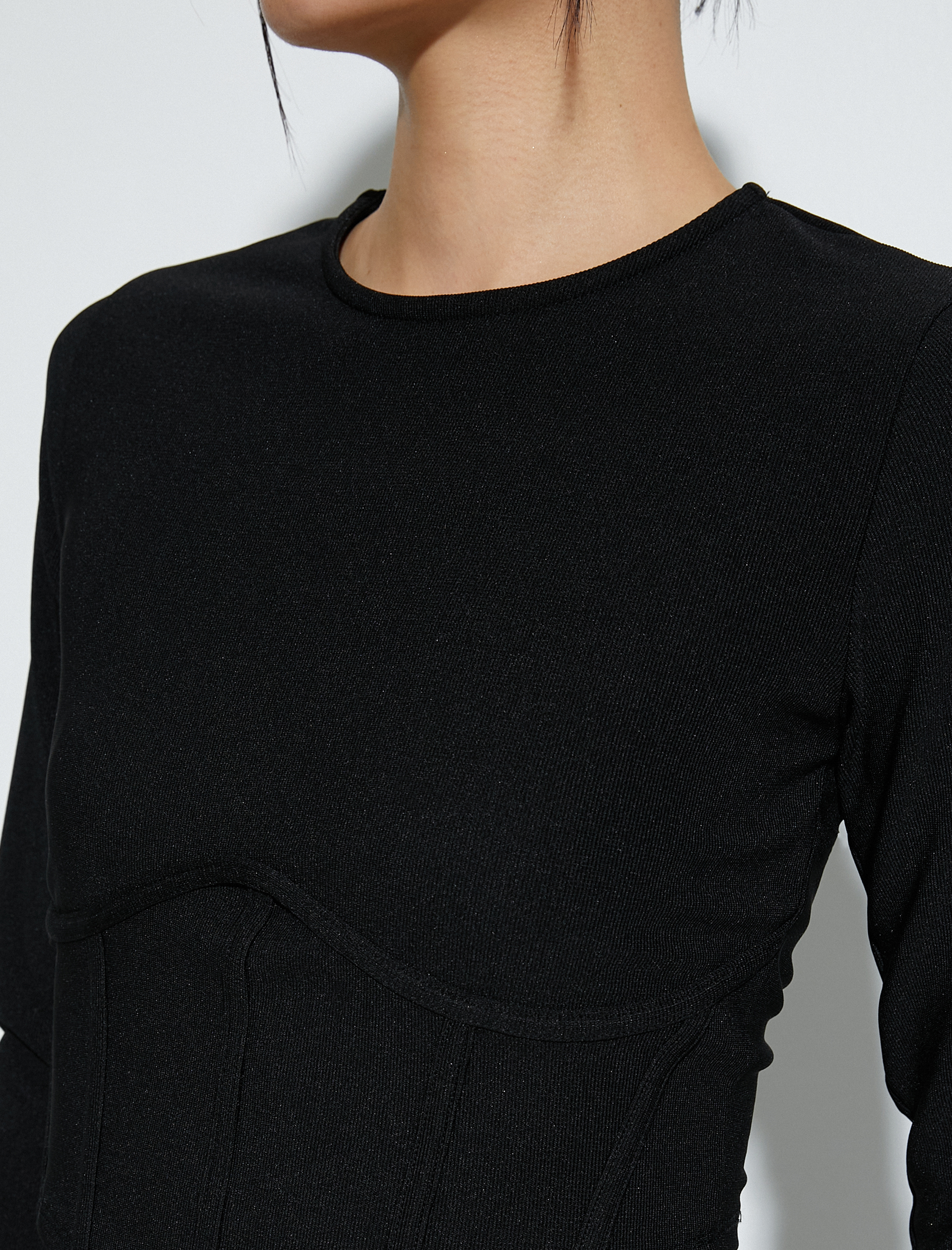 Crop Body Uzun Kollu Korse Detaylı Bisiklet Yaka