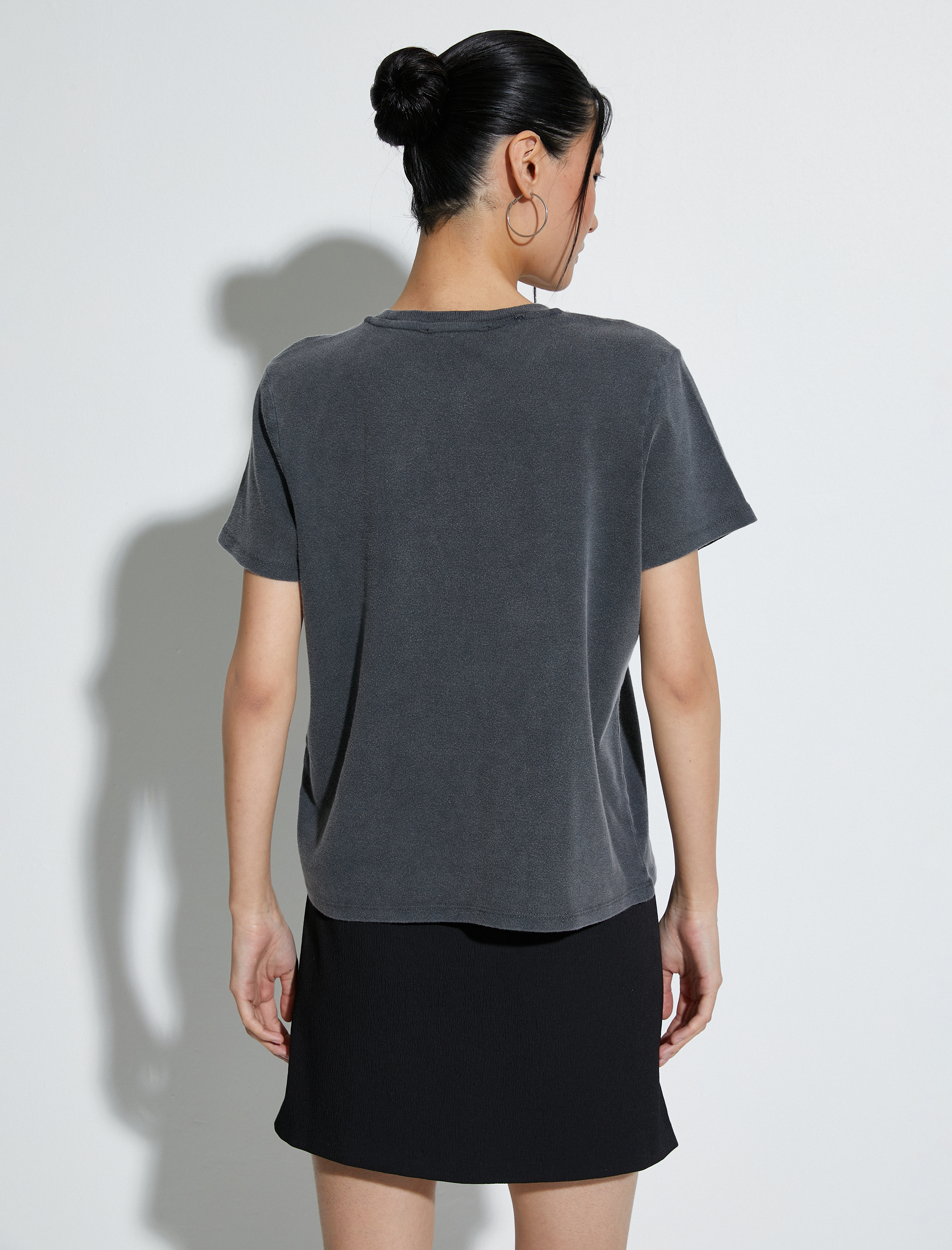   Kısa Kollu Tişört Parlak Taşlı Bisiklet Yaka Pamuklu