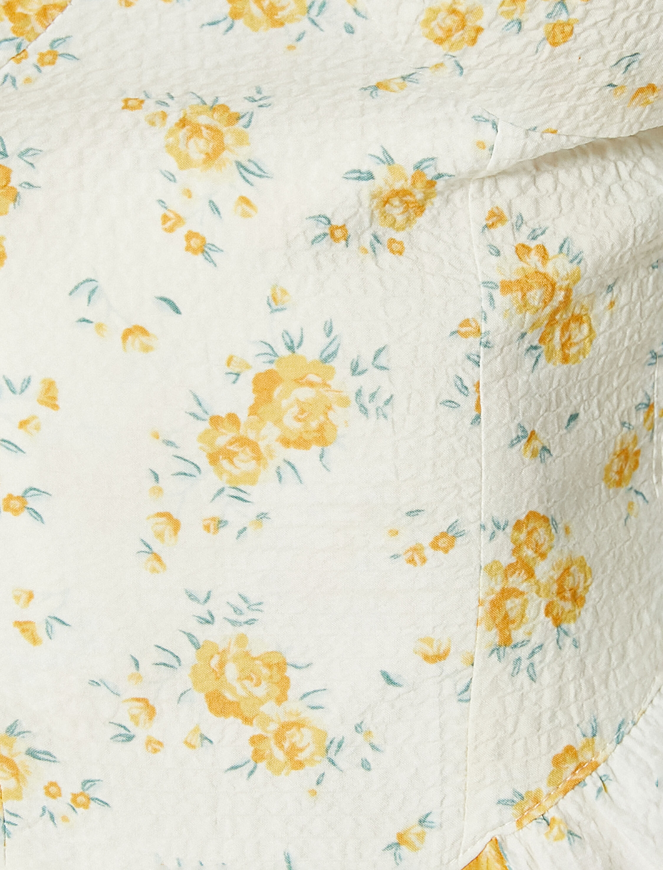   Balon Kol Çiçekli Kloş Elbise Mini Boy Kalp Yaka Dokulu