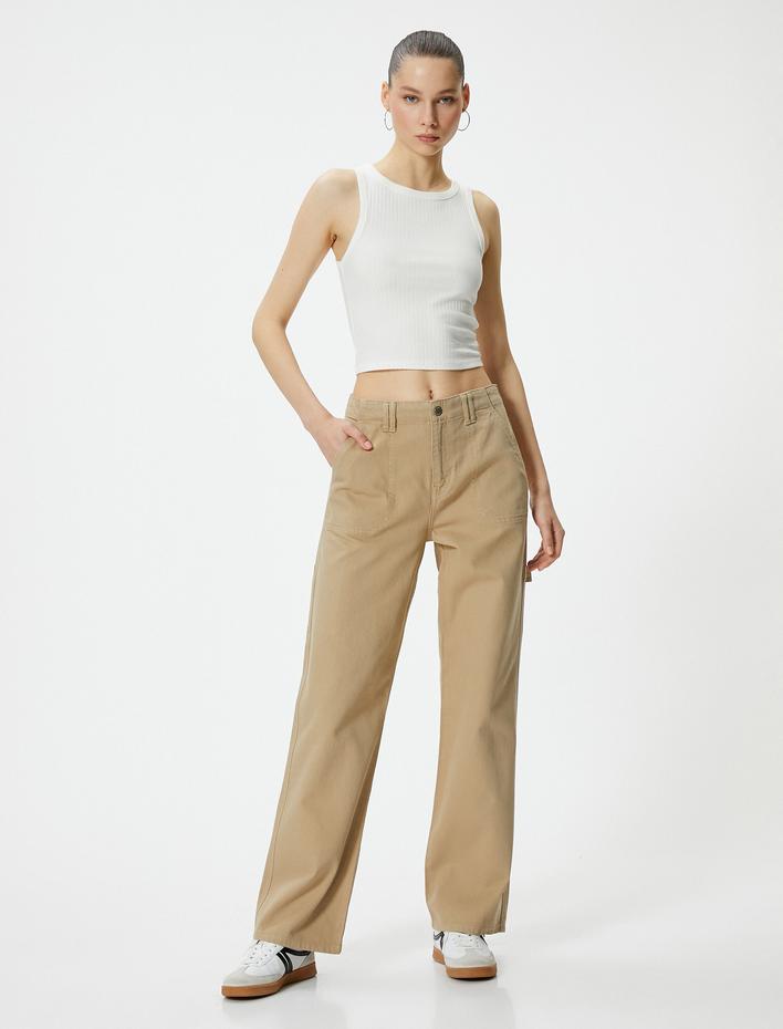  Basic Crop Atlet Bisiklet Yaka Pamuklu Ribanalı