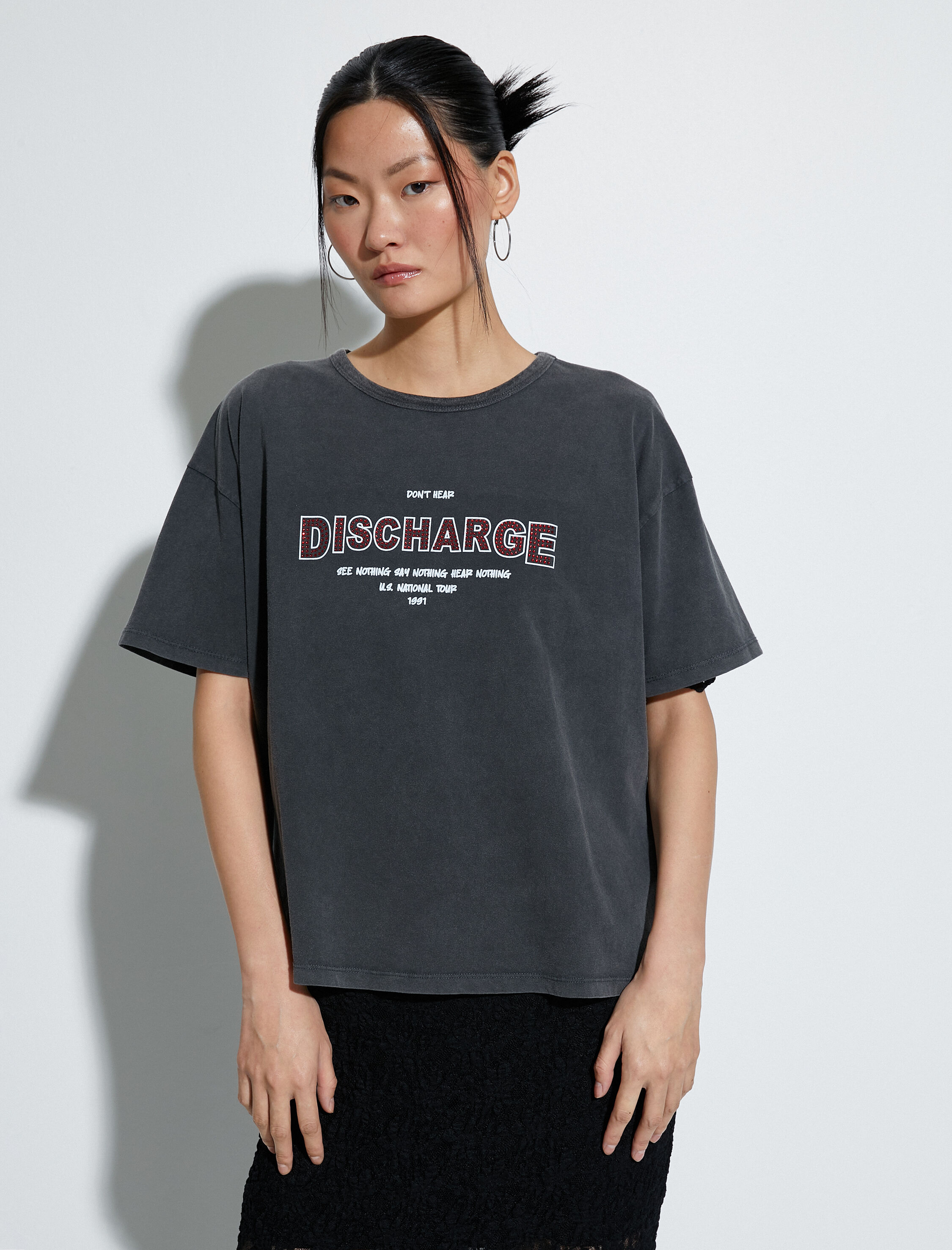   Slogan Baskılı Tişört Kısa Kollu Bisiklet Yaka Pamuklu