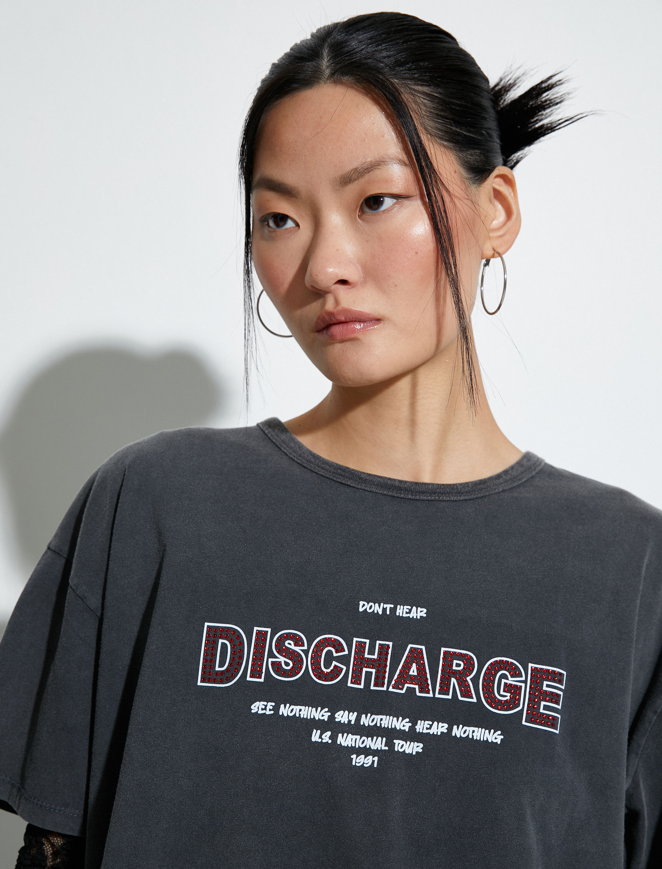   Slogan Baskılı Tişört Kısa Kollu Bisiklet Yaka Pamuklu