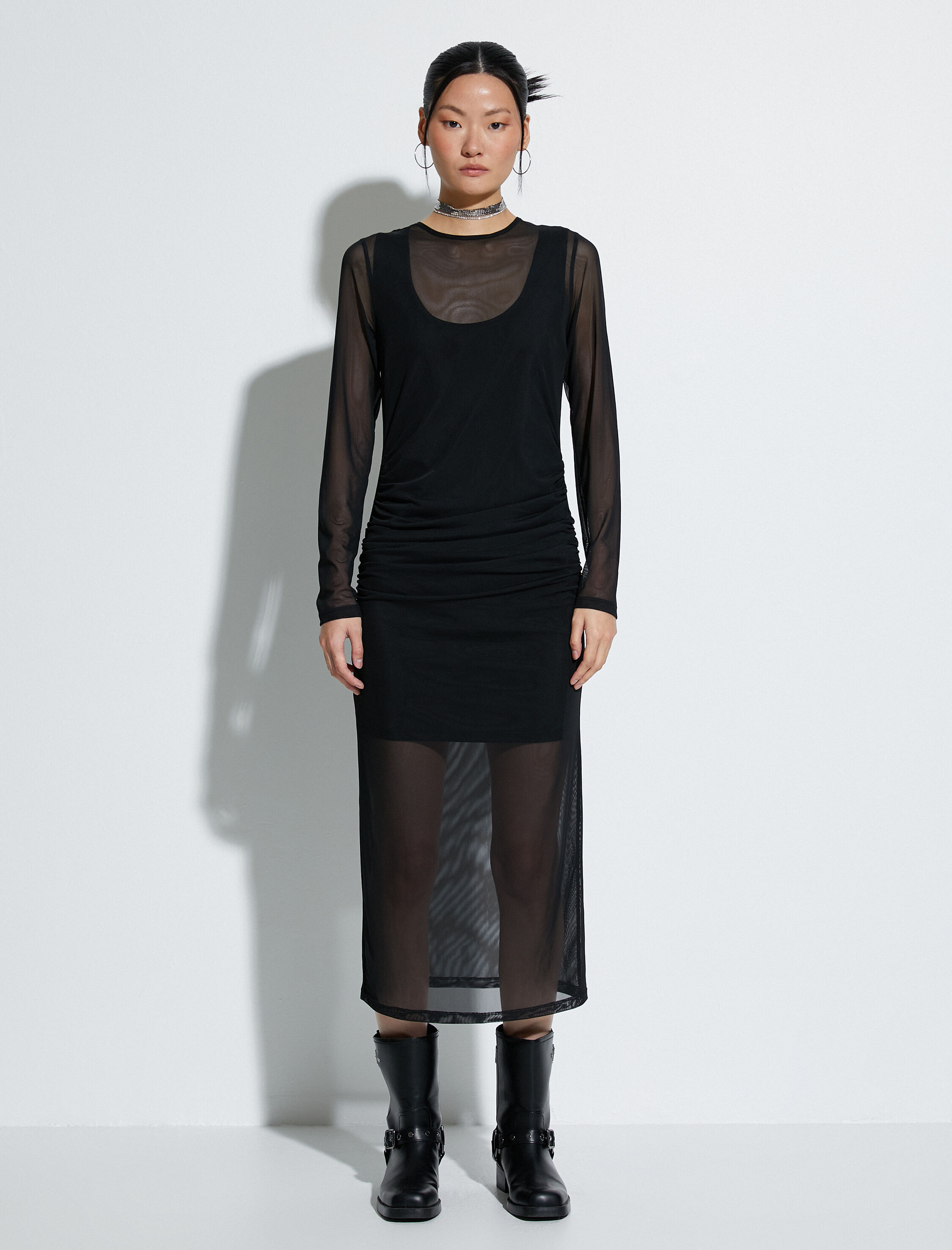 Transparan Elbise Slim Fit Uzun Kolu