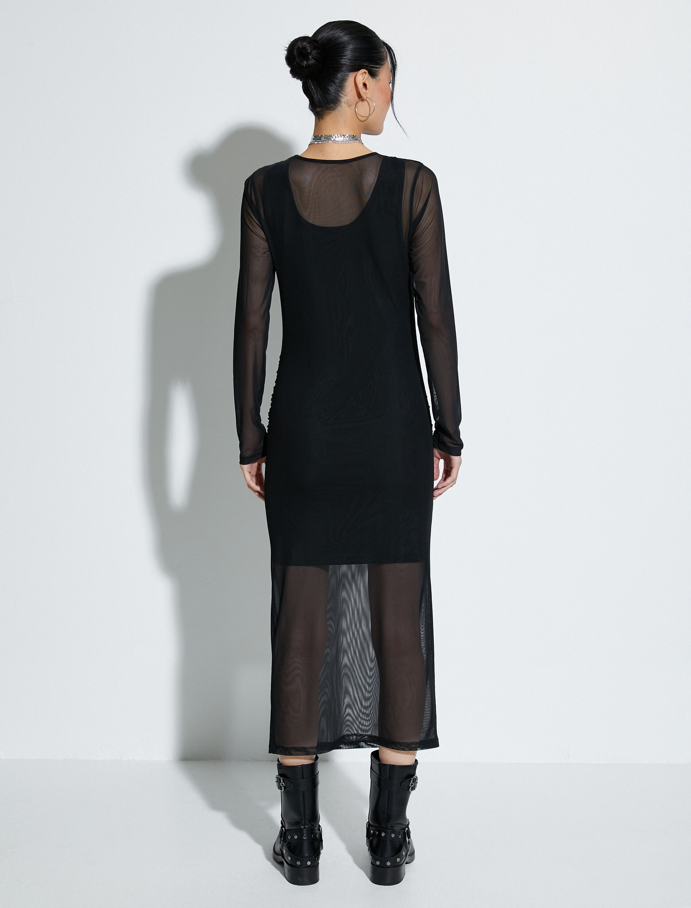 Transparan Elbise Slim Fit Uzun Kolu