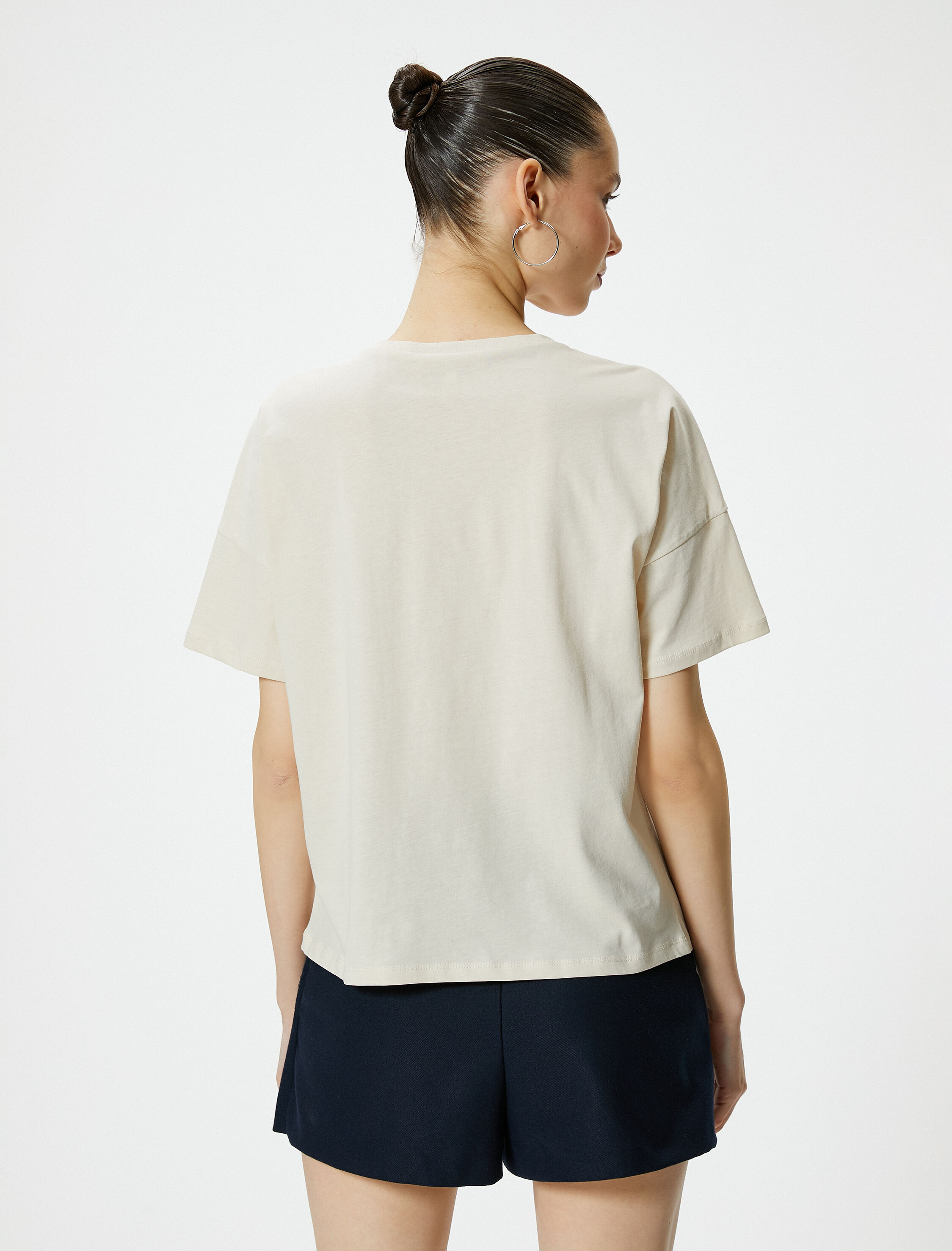   Kısa Kollu Tişört Köpek Baskı Detaylı Bisiklet Yaka Pamuklu