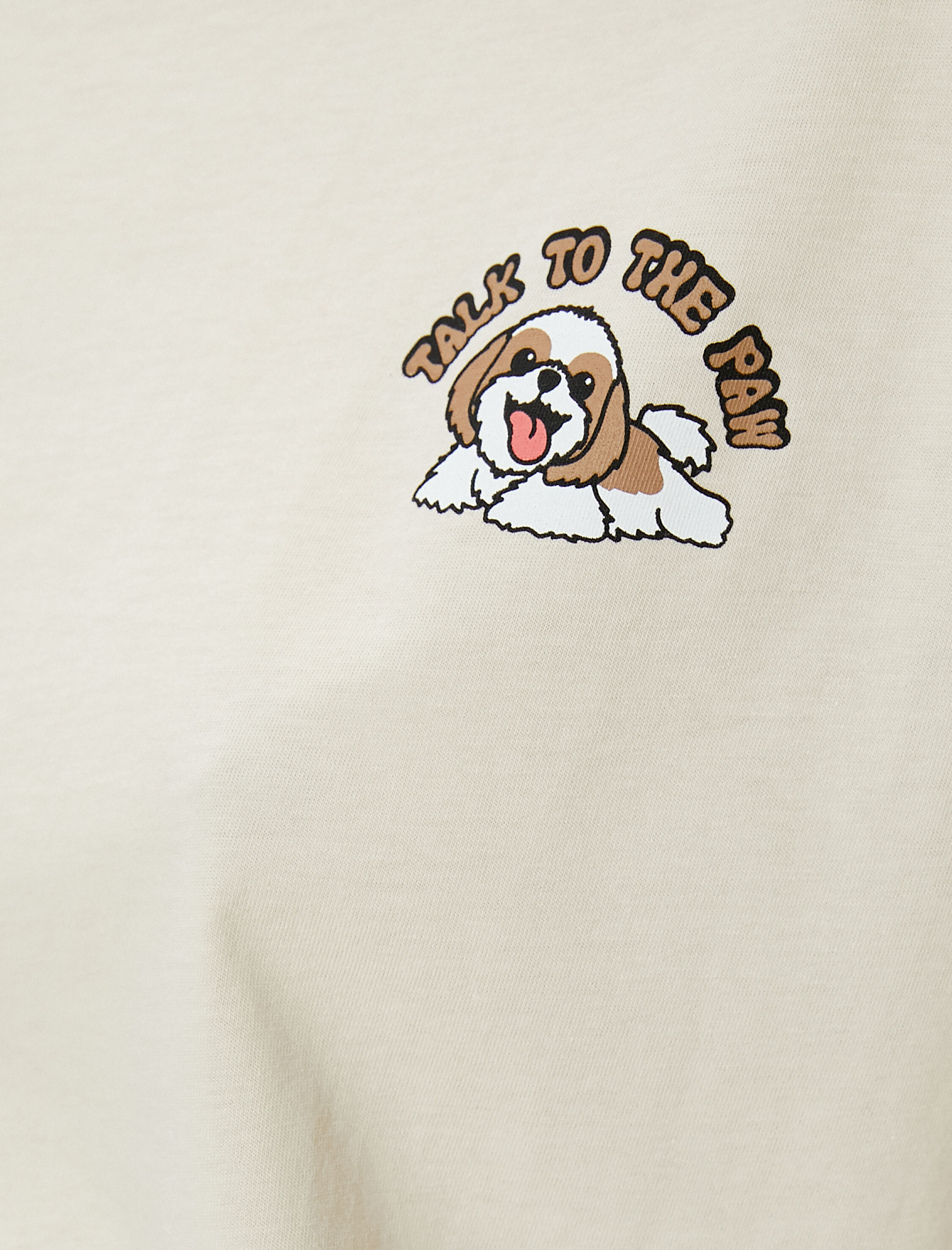   Kısa Kollu Tişört Köpek Baskı Detaylı Bisiklet Yaka Pamuklu