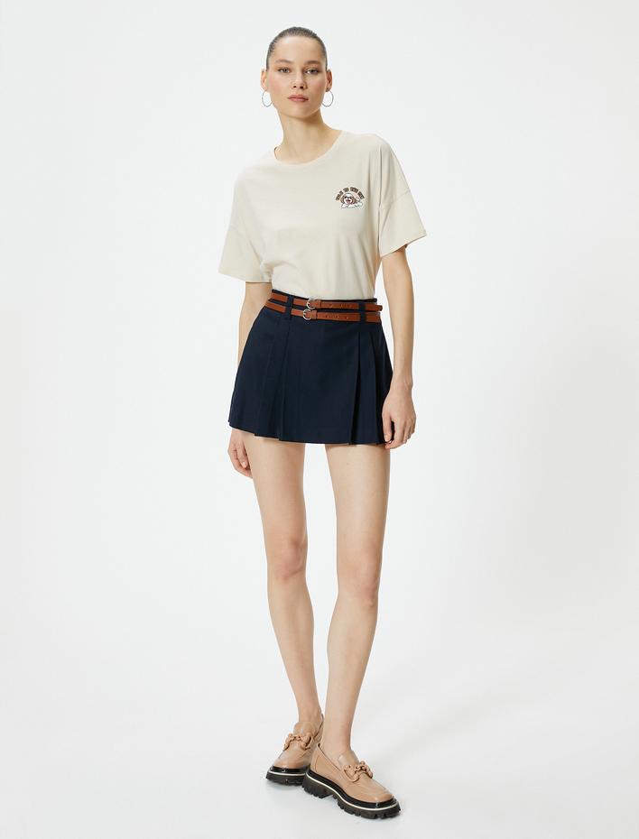  Kısa Kollu Tişört Köpek Baskı Detaylı Bisiklet Yaka Pamuklu