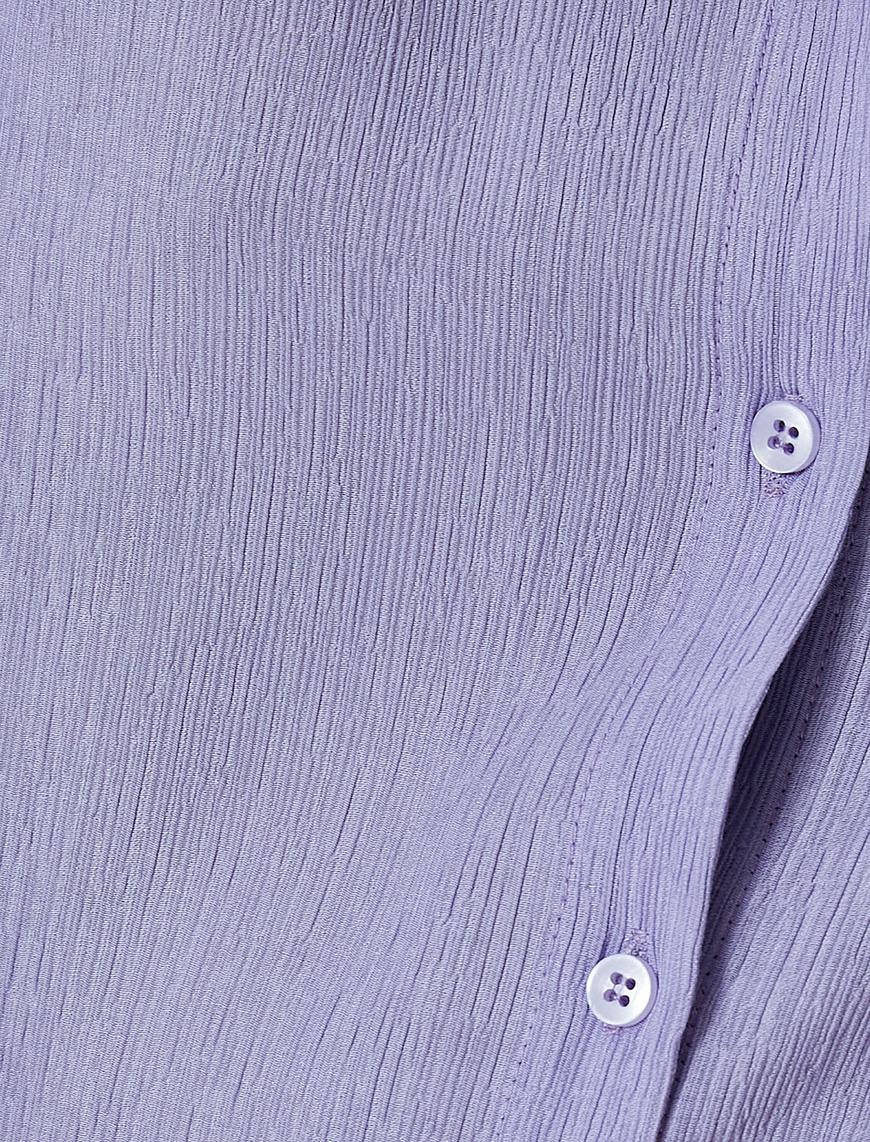   Mini Gömlek Elbise Uzun Kollu Kemer Detaylı Dokulu Viskoz Kumaş Karışımlı