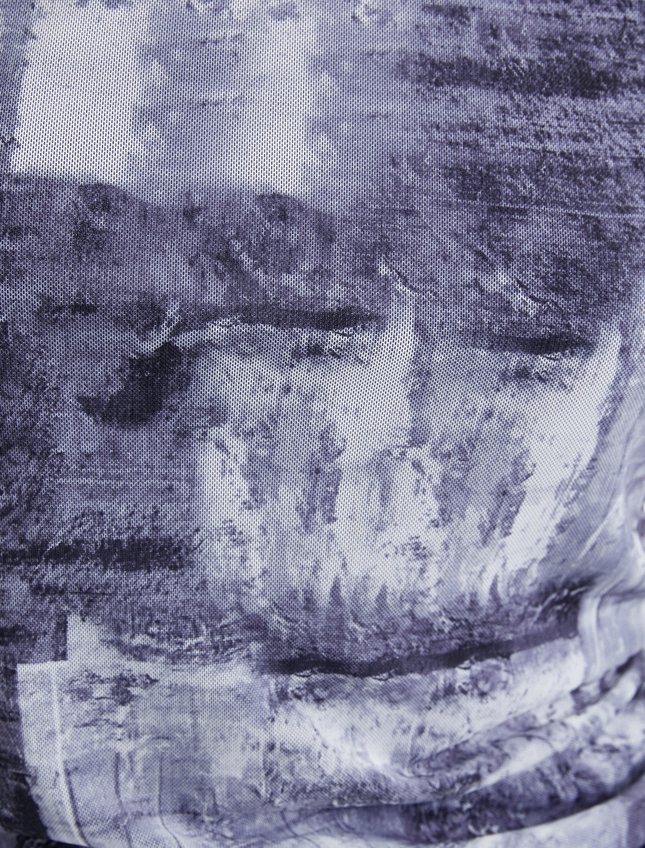   Tül Kalem Elbise Midi Boy Soyut Desenli Uzun Kollu Yuvarlak Yaka Astarlı Drape Detaylı