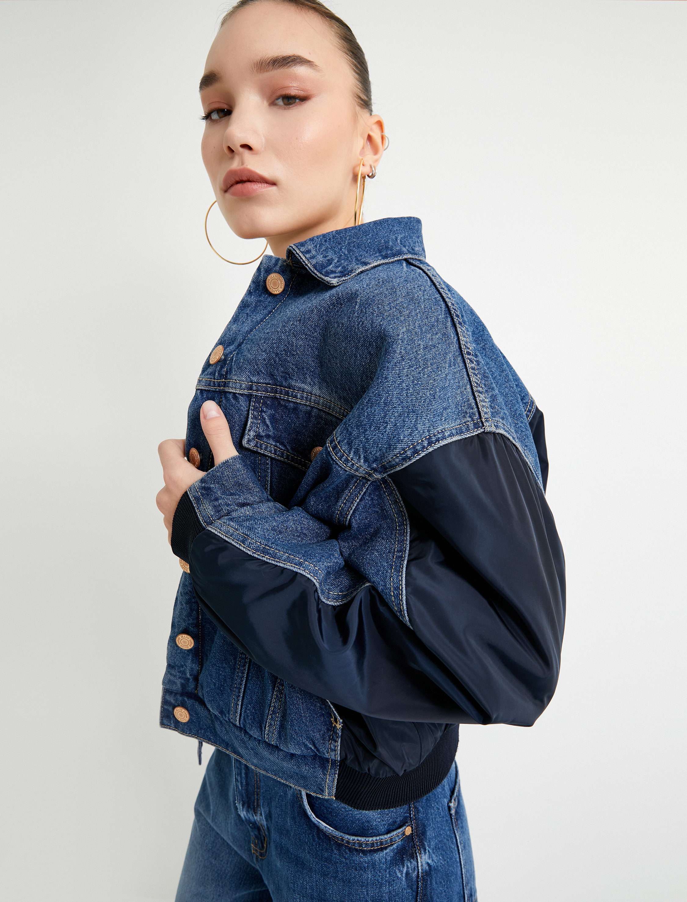   Kot Ceket Paraşüt Kumaş Detaylı Astarlı Renk Kontrastlı Kapaklı Cepli