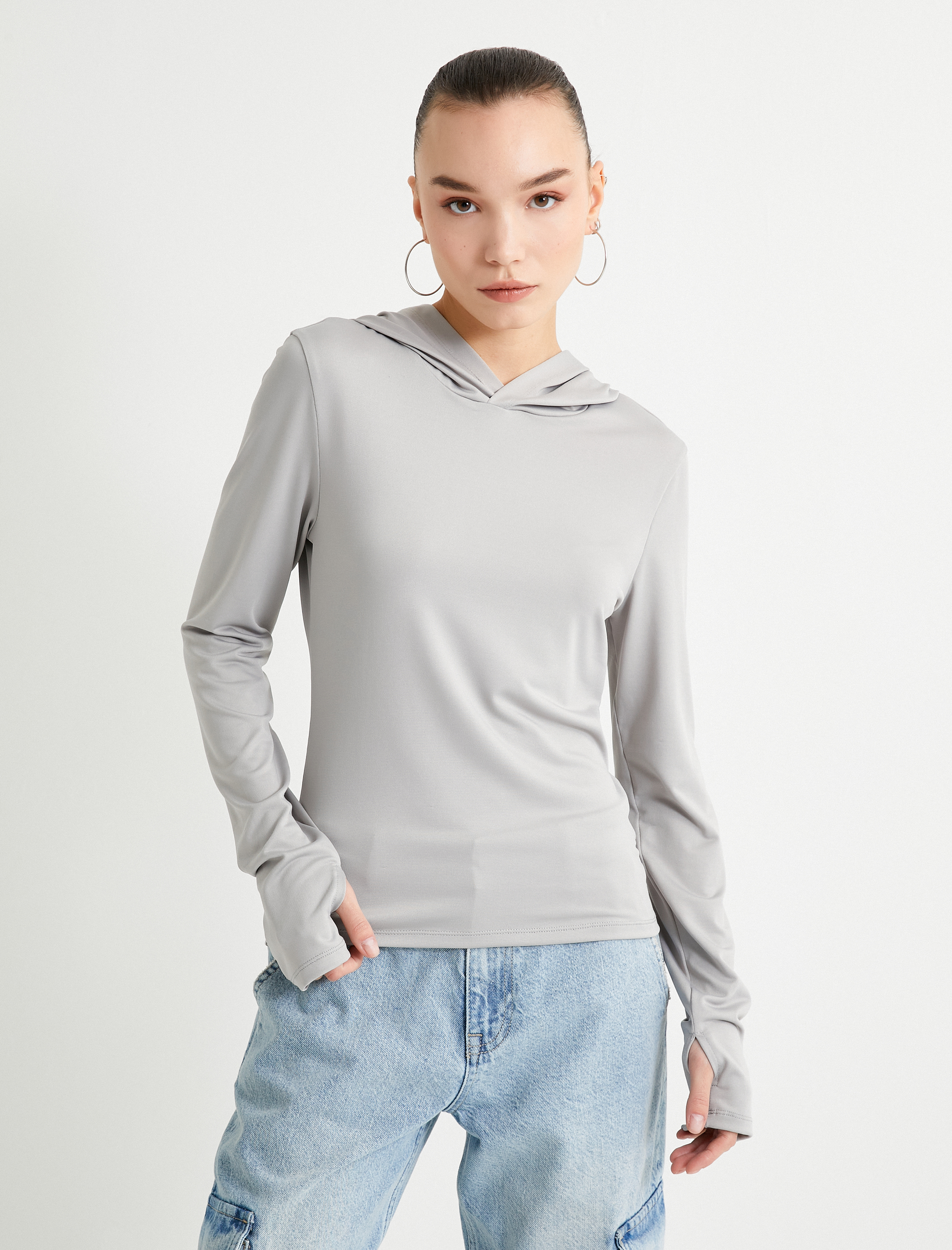   Kapüşonlu Tişört Uzun Kollu Basic