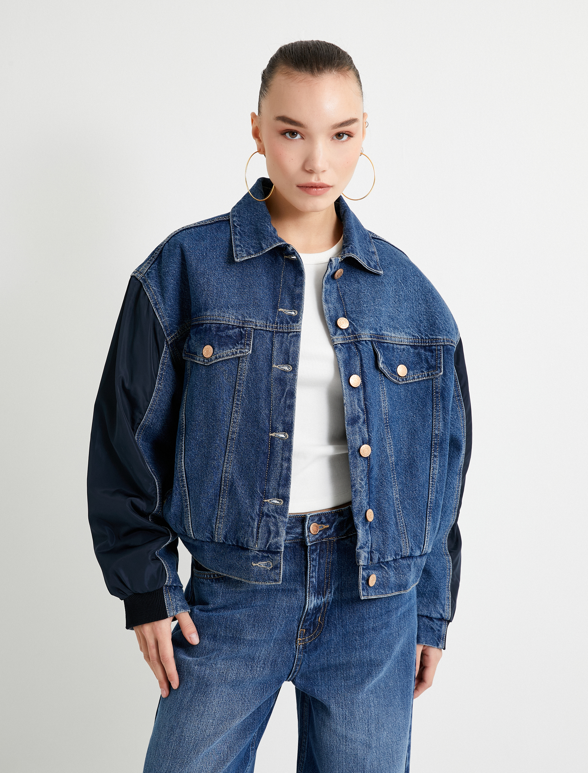   Kot Ceket Paraşüt Kumaş Detaylı Astarlı Renk Kontrastlı Kapaklı Cepli