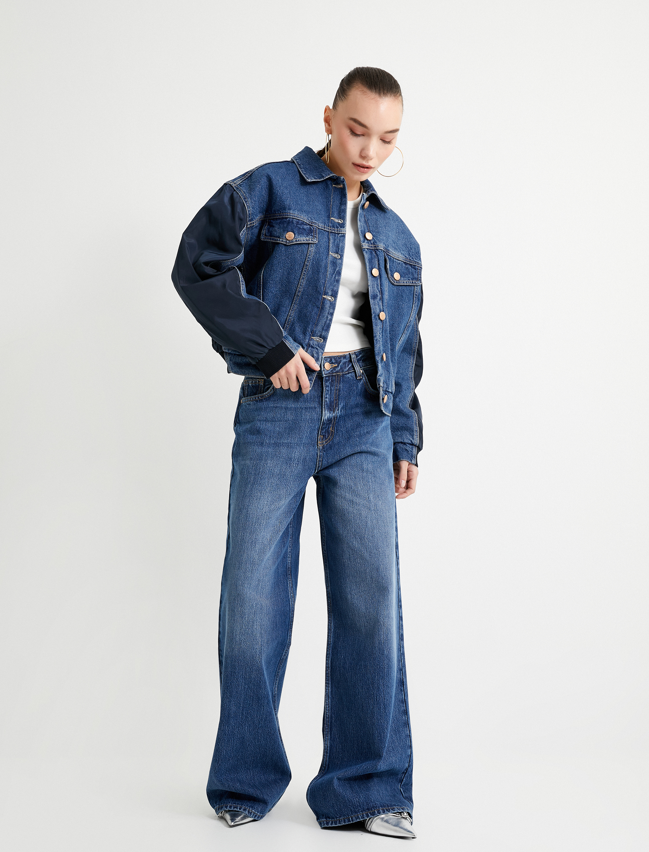   Kot Ceket Paraşüt Kumaş Detaylı Astarlı Renk Kontrastlı Kapaklı Cepli