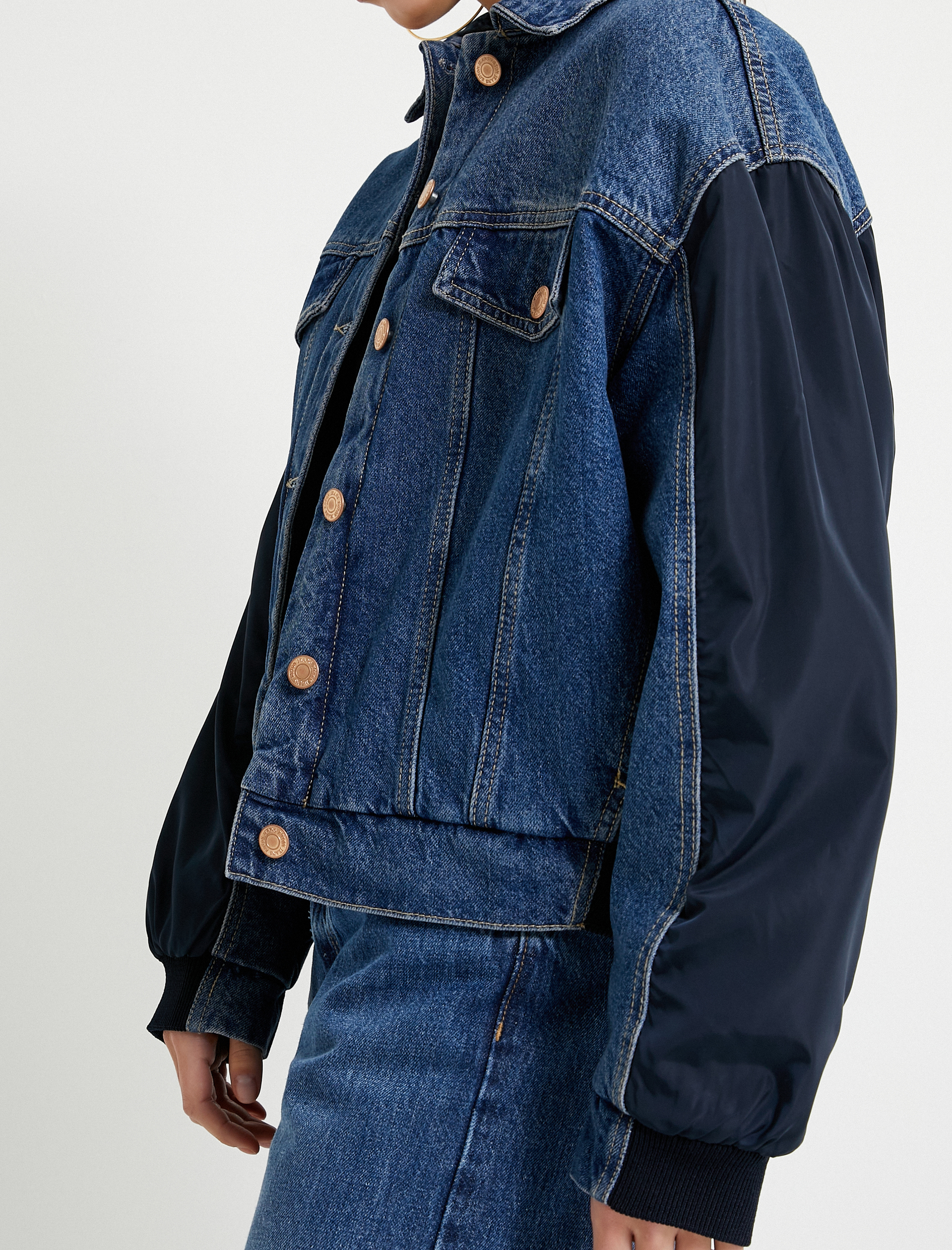   Kot Ceket Paraşüt Kumaş Detaylı Astarlı Renk Kontrastlı Kapaklı Cepli