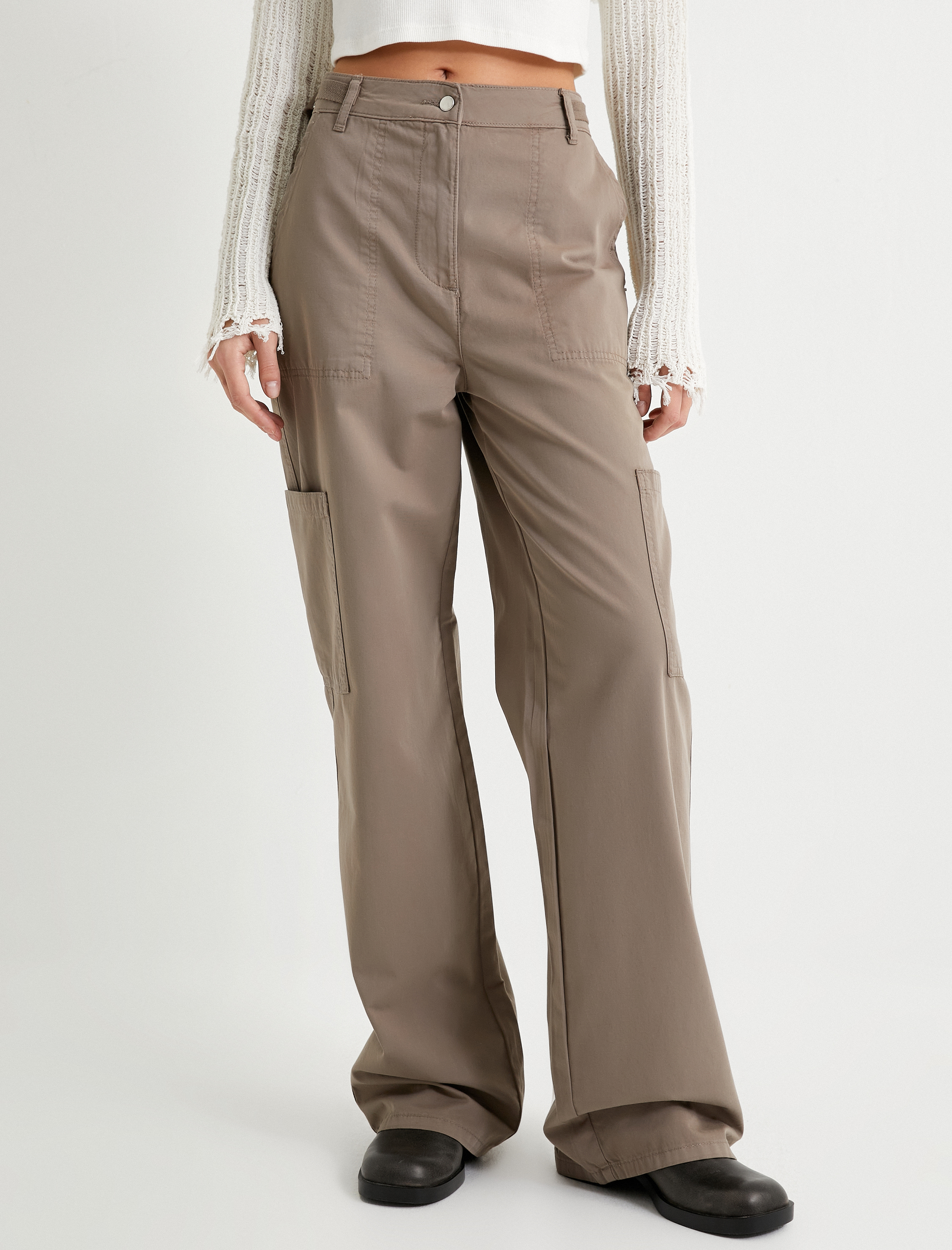   Bol Paça Pantolon Yüksek Bel Cep Detaylı