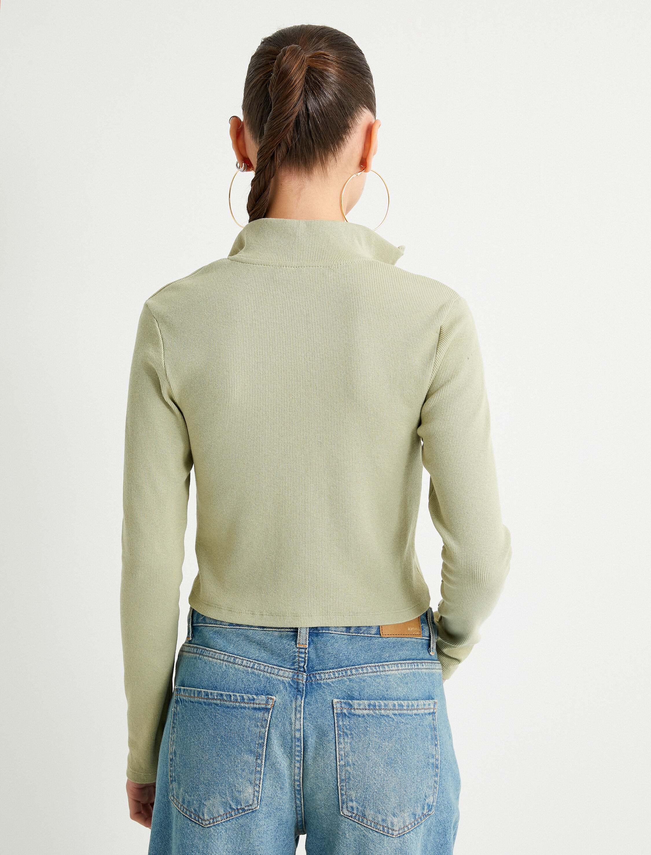   Fermuarlı Triko Hırka Dik Yaka Kaşkorse Uzun Kollu