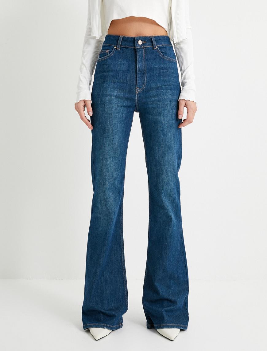   İspanyol Paça Kot Pantolon Slim Fit Standard Bel Esnek Pamuklu Cepli - Victoria Jeans