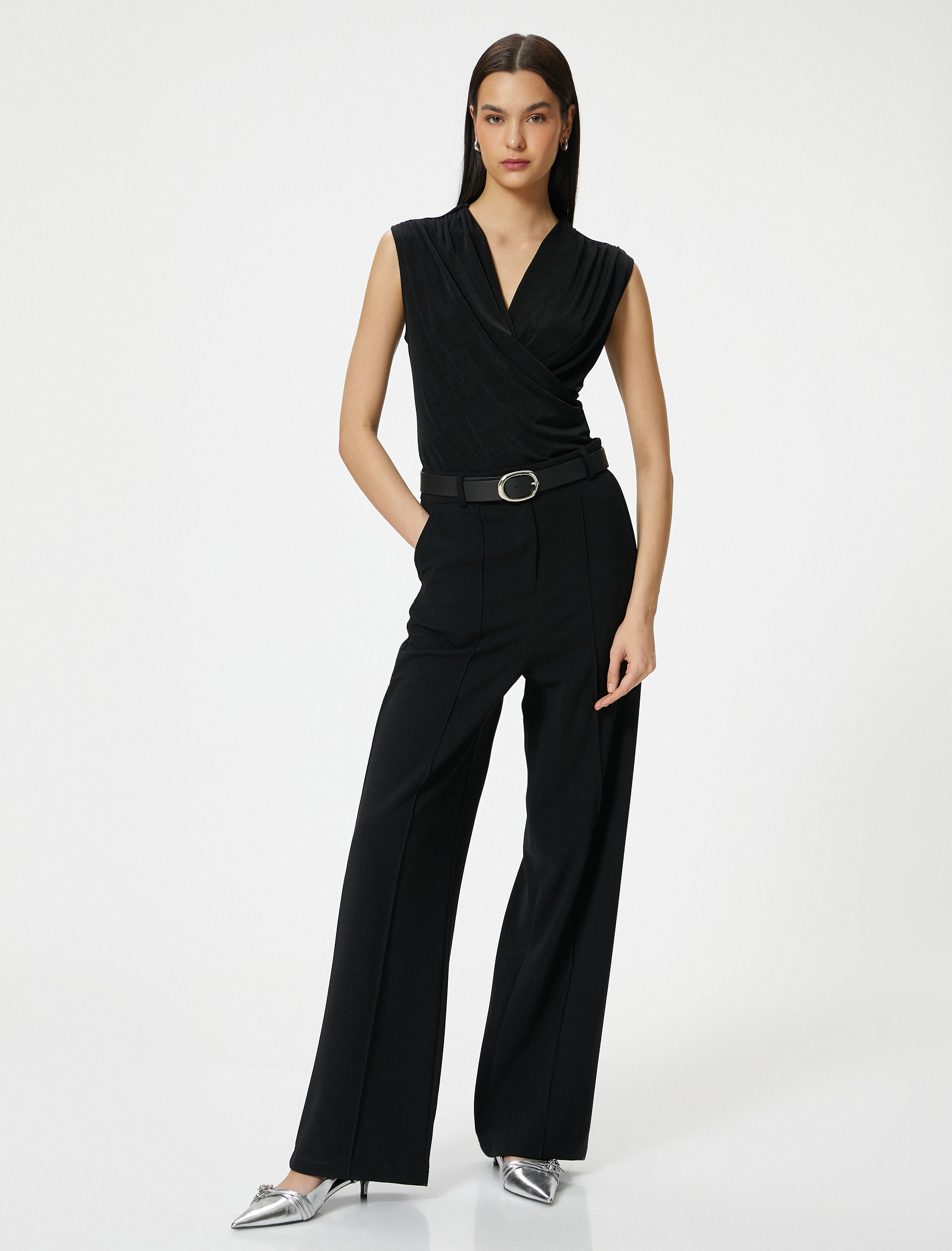   Drapeli Bluz V Yaka Kolsuz