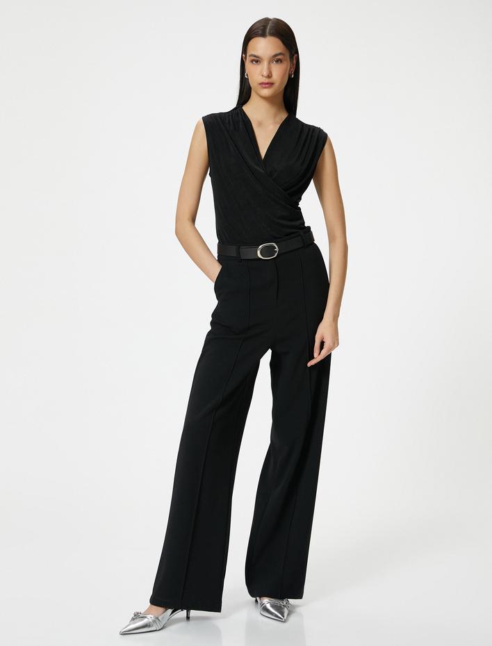  Drapeli Bluz V Yaka Kolsuz