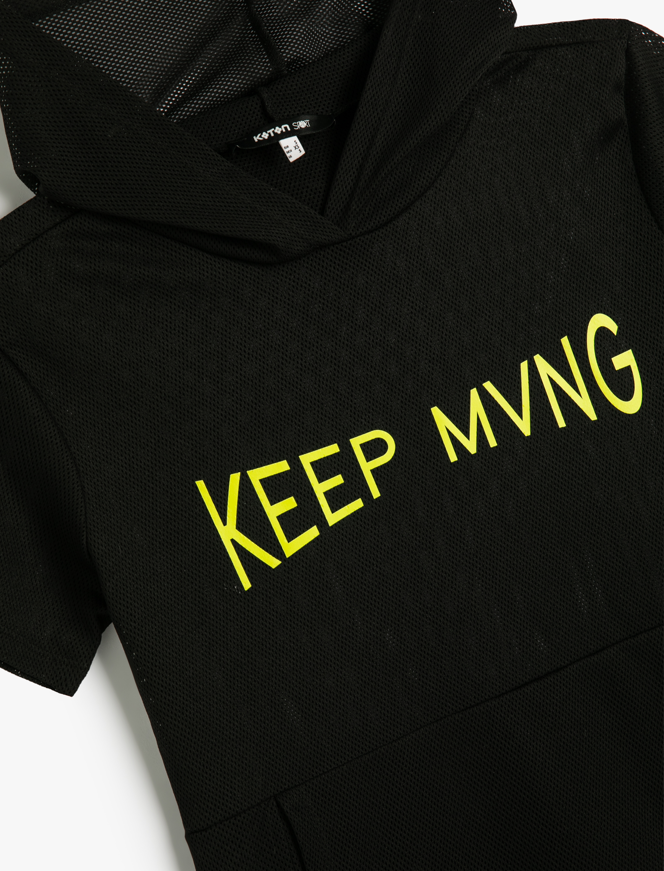   Kapüşonlu File Tişört Spor Kısa Kollu kanguru Cepli Baskılı