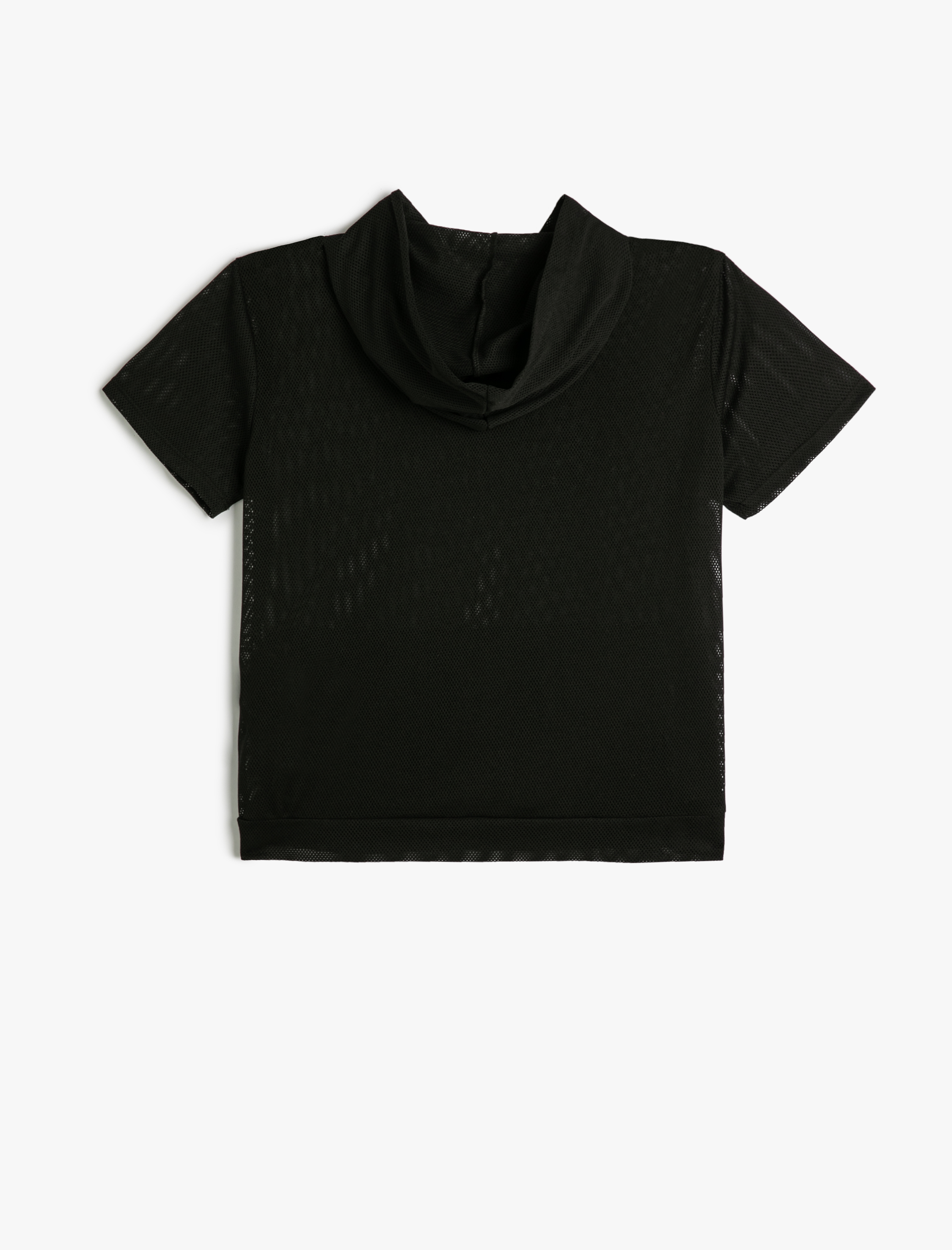   Kapüşonlu File Tişört Spor Kısa Kollu kanguru Cepli Baskılı