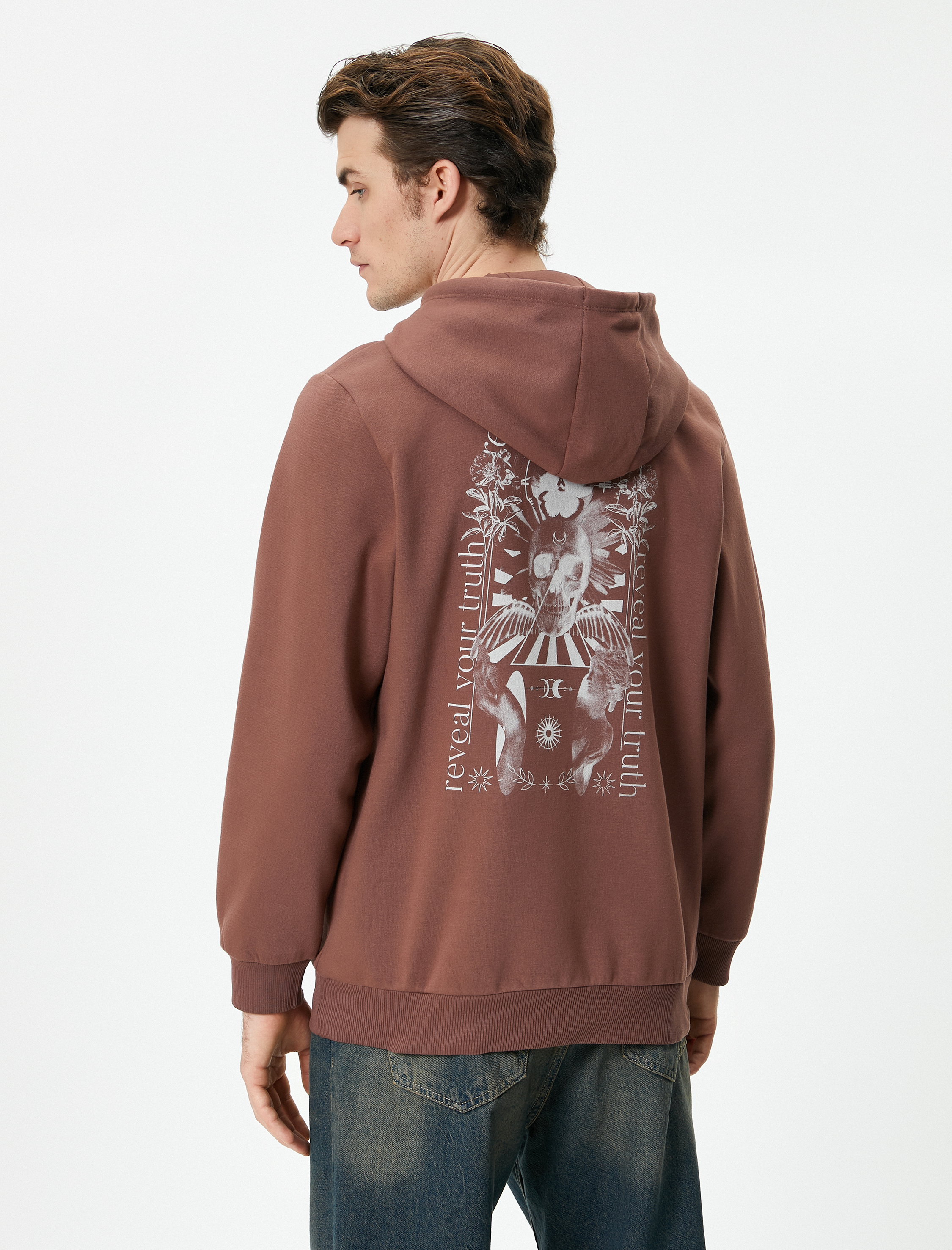 Arkası Baskılı Hoodie Sloganlı Kanguru Cepli Şardonlu