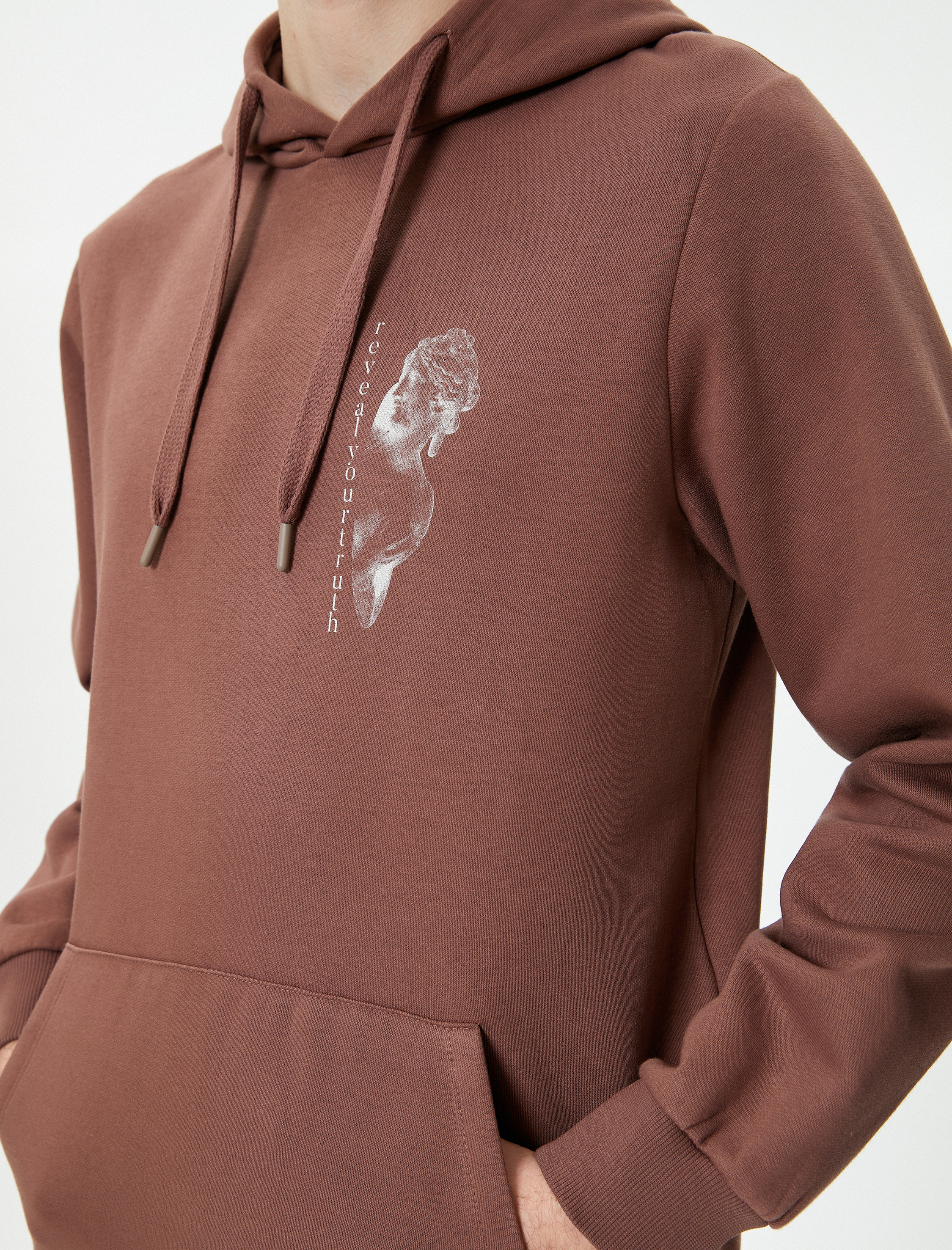 Arkası Baskılı Hoodie Sloganlı Kanguru Cepli Şardonlu