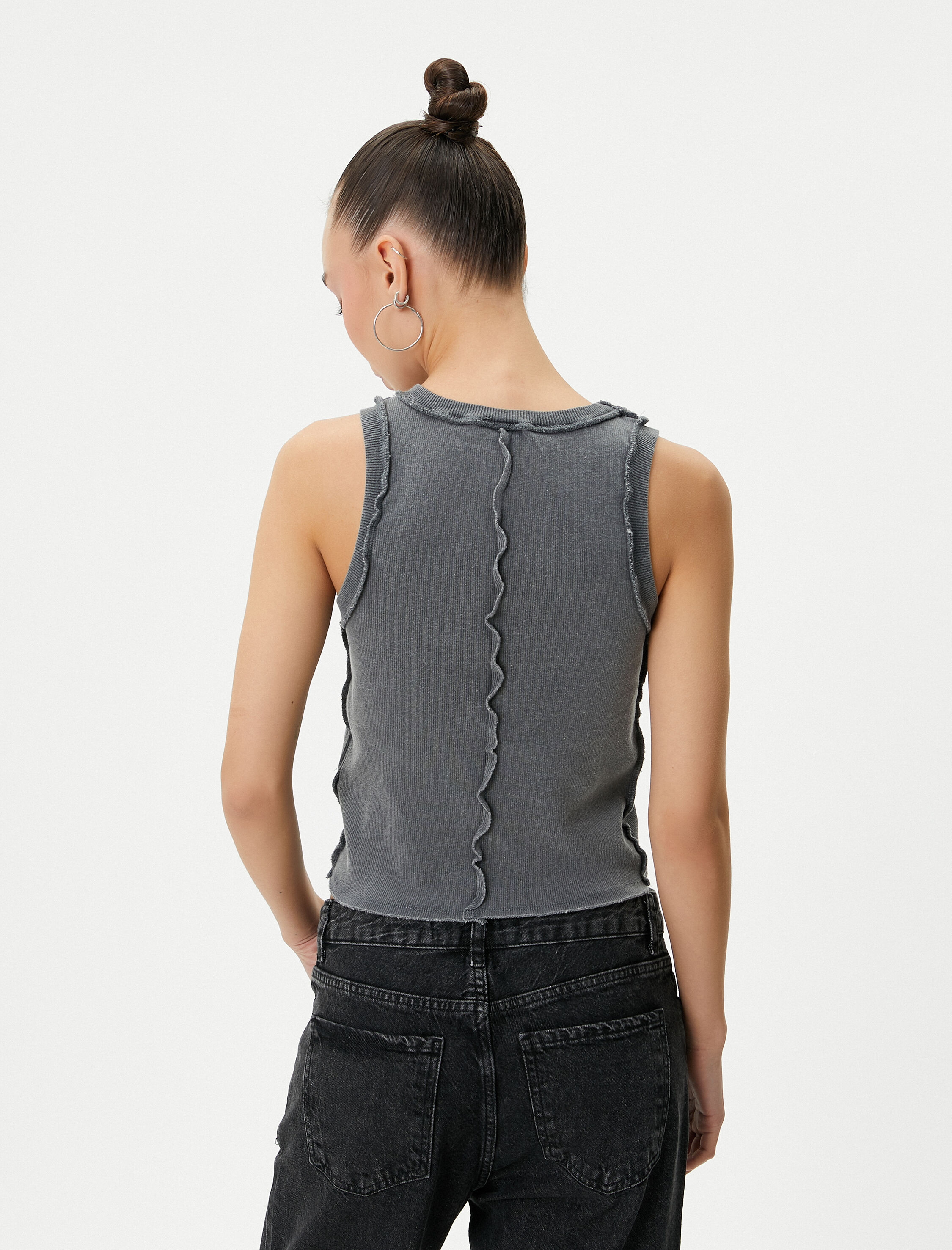 Pencere Detaylı Atlet Bisiklet Yaka Pamuklu Slim Fit