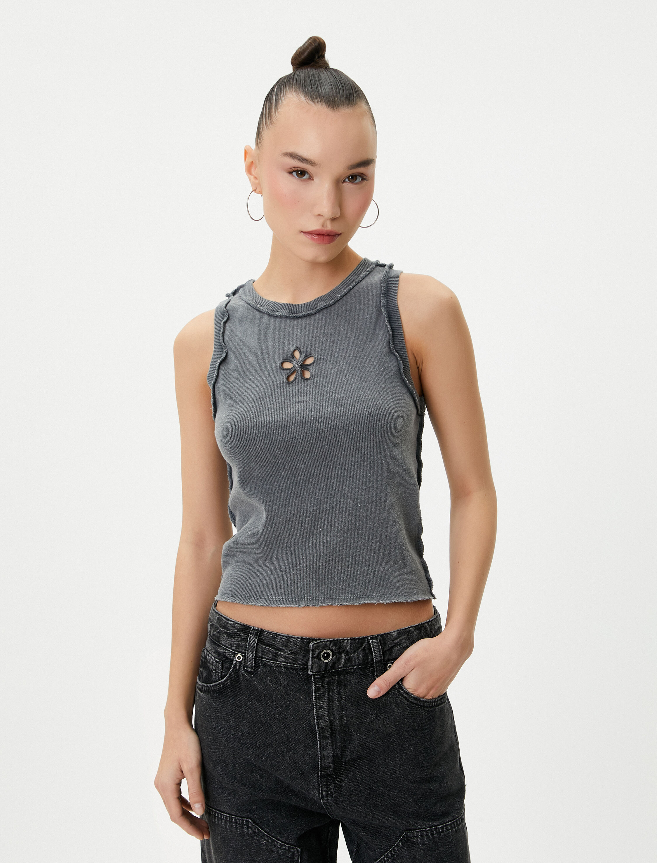 Pencere Detaylı Atlet Bisiklet Yaka Pamuklu Slim Fit