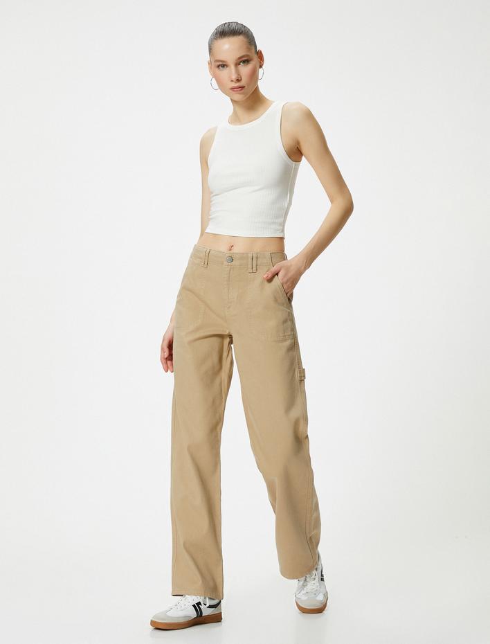  Bol Paça Pantolon Yüksek Bel Cep Detaylı