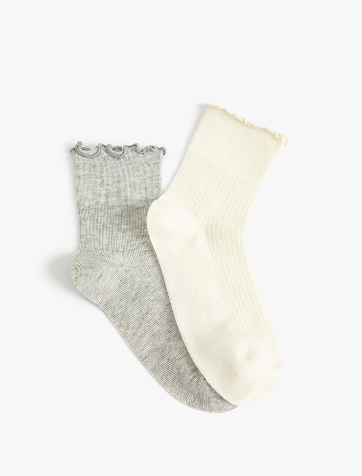 Kadın 2'li Soket Çorap Seti Fırfır Detaylı Çok Renkli