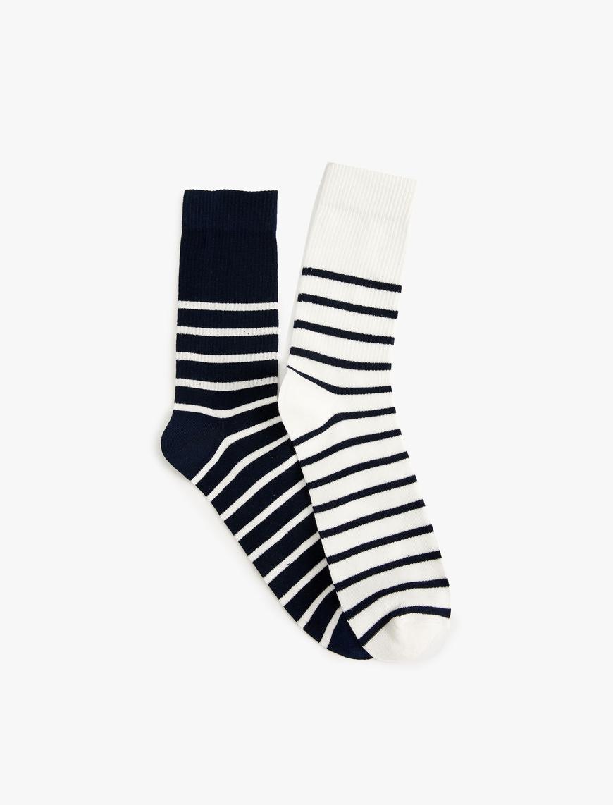  Erkek Çizgili Soket Çorap Seti 2'li Çok Renkli