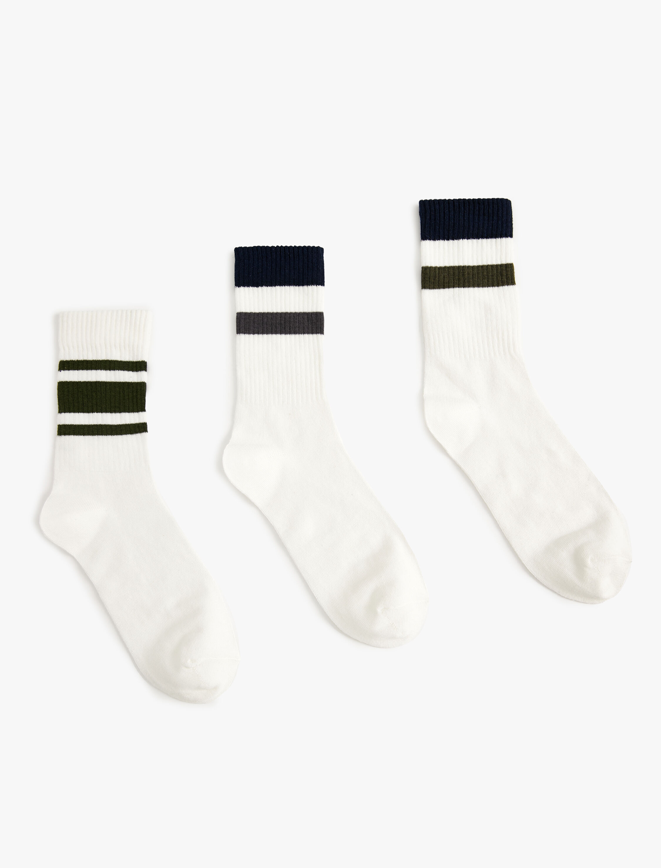  Erkek Tenis Çorabı 3'lü Şerit Desenli