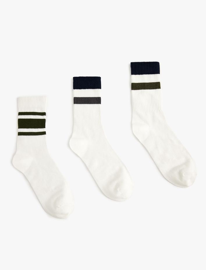 Erkek Tenis Çorabı 3'lü Şerit Desenli