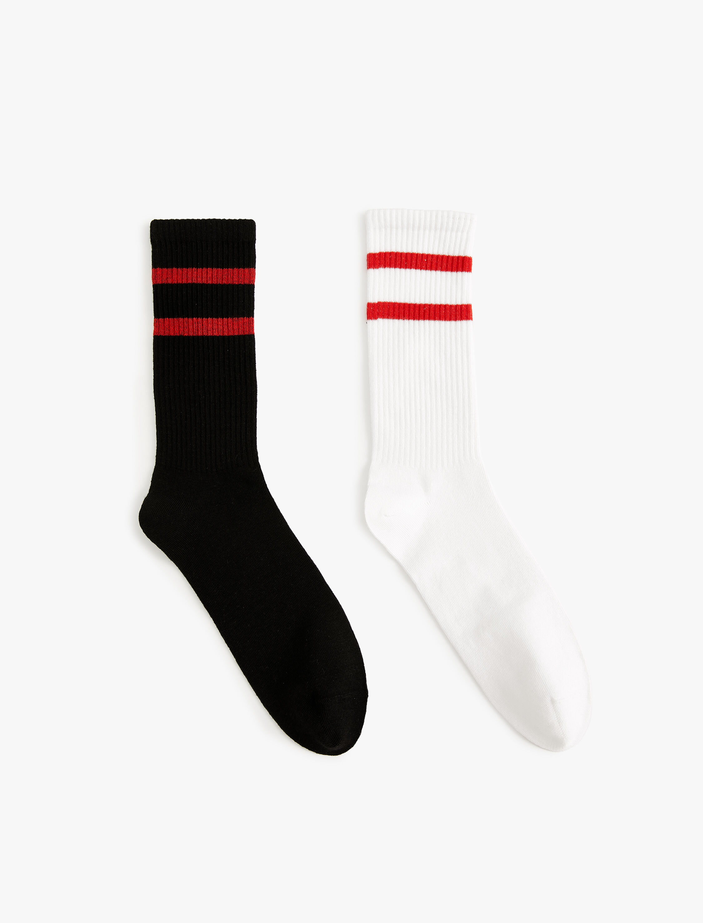  Erkek Tenis Çorabı 2'li Şerit Desenli Çok Renkli