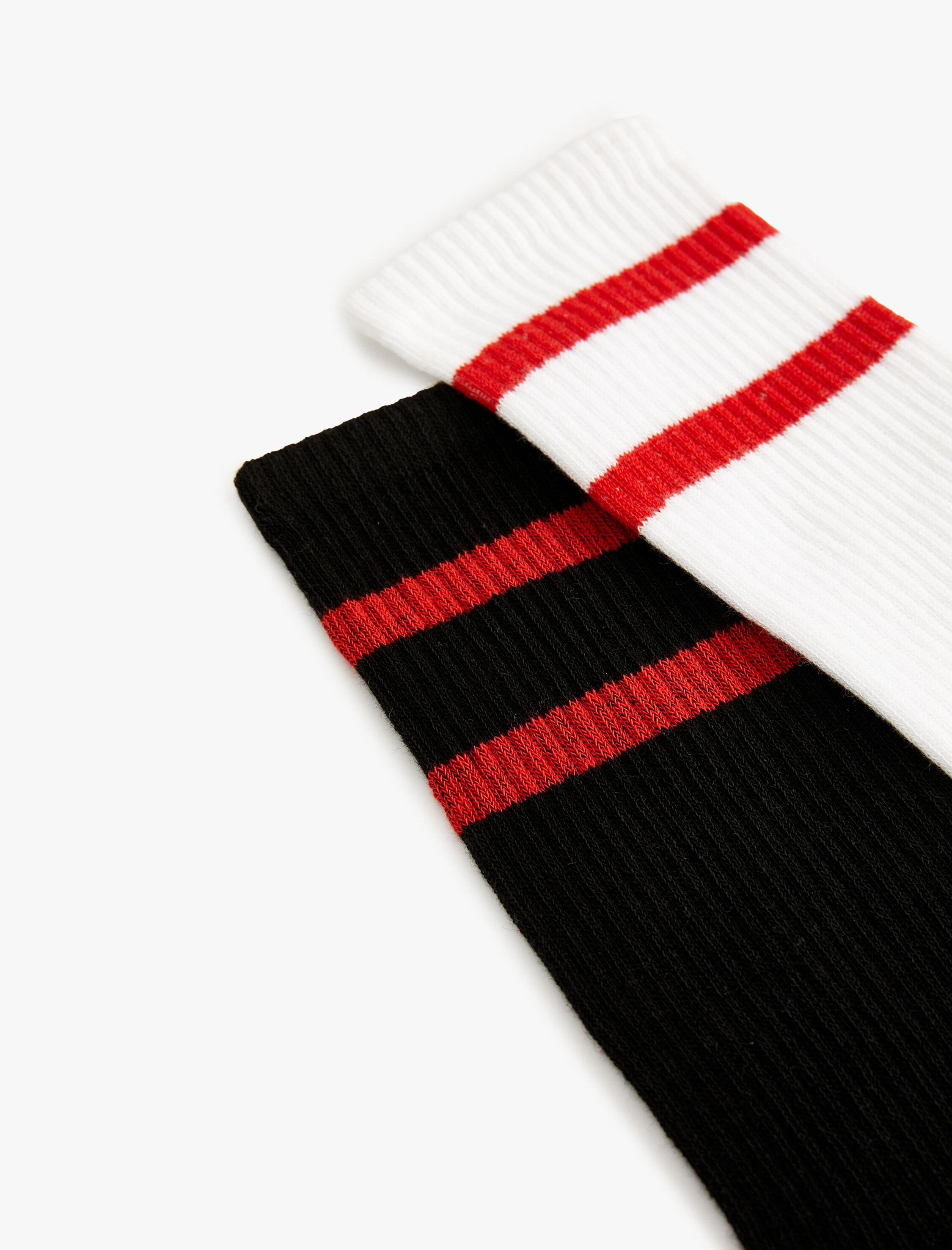  Erkek Tenis Çorabı 2'li Şerit Desenli Çok Renkli