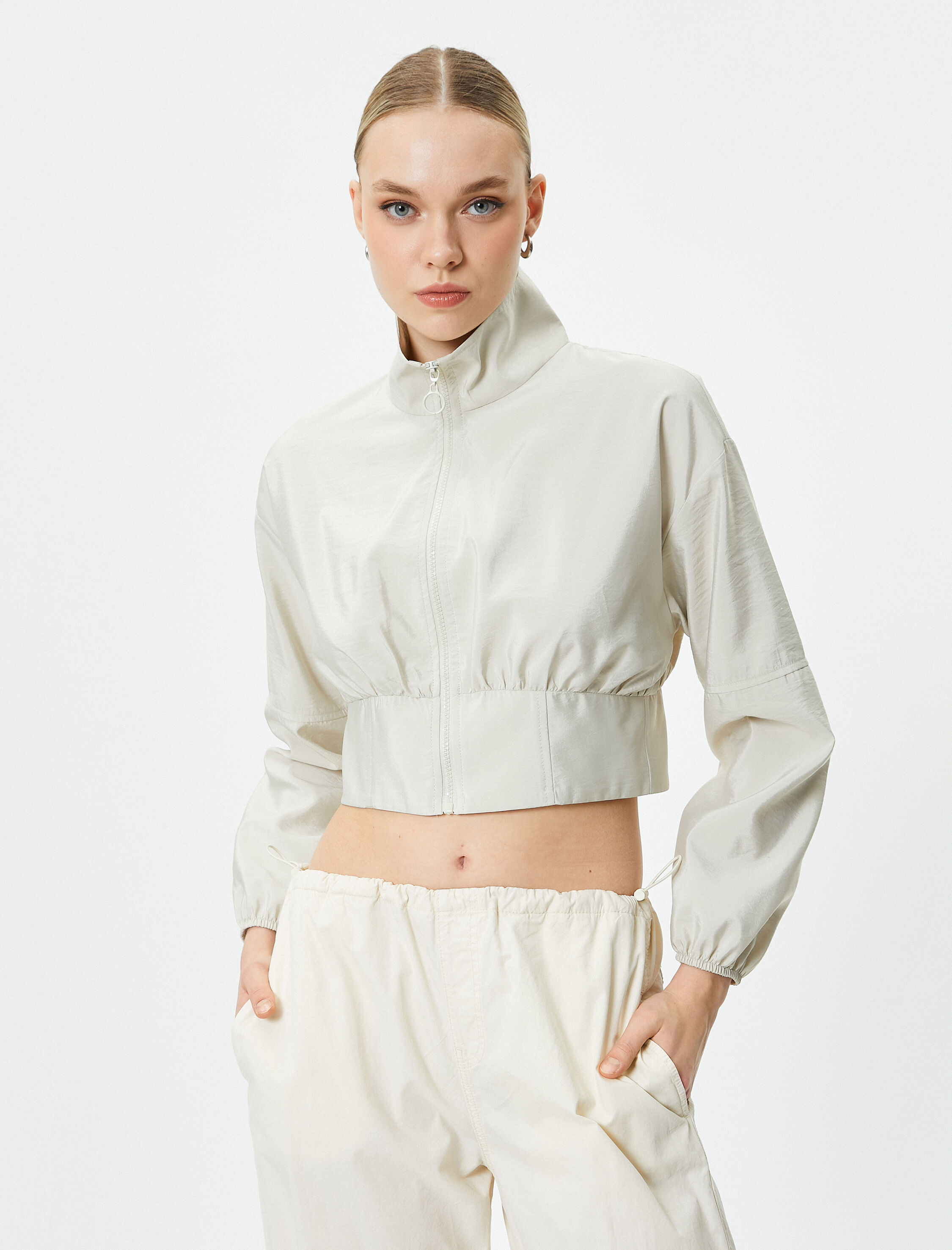   Crop Bomber Ceket Fermuarlı Dik Yaka