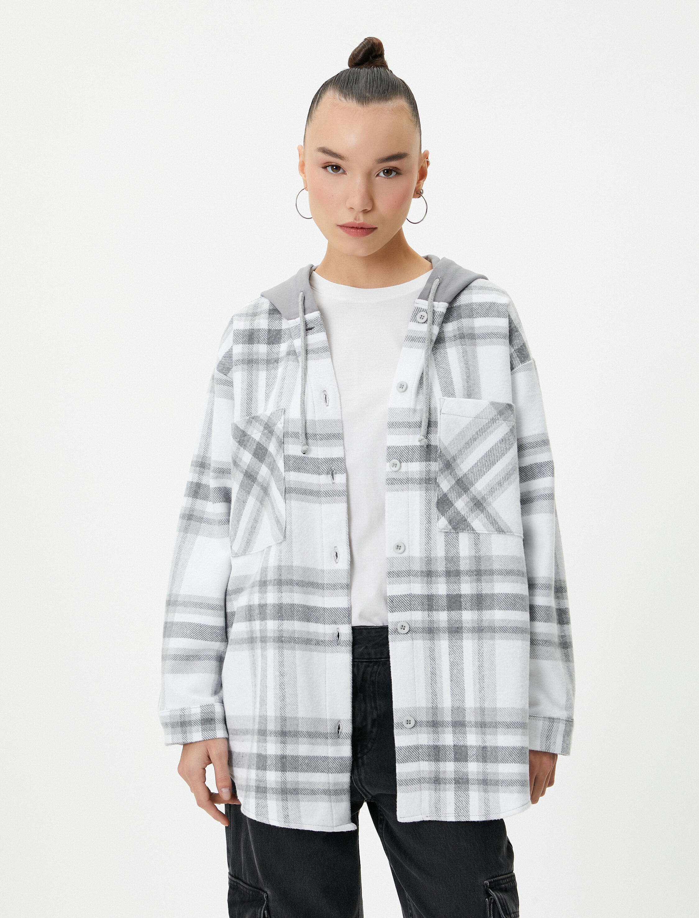   Oduncu Gömlek Ceket Oversize Kapüşonlu Cepli Çift Kumaş