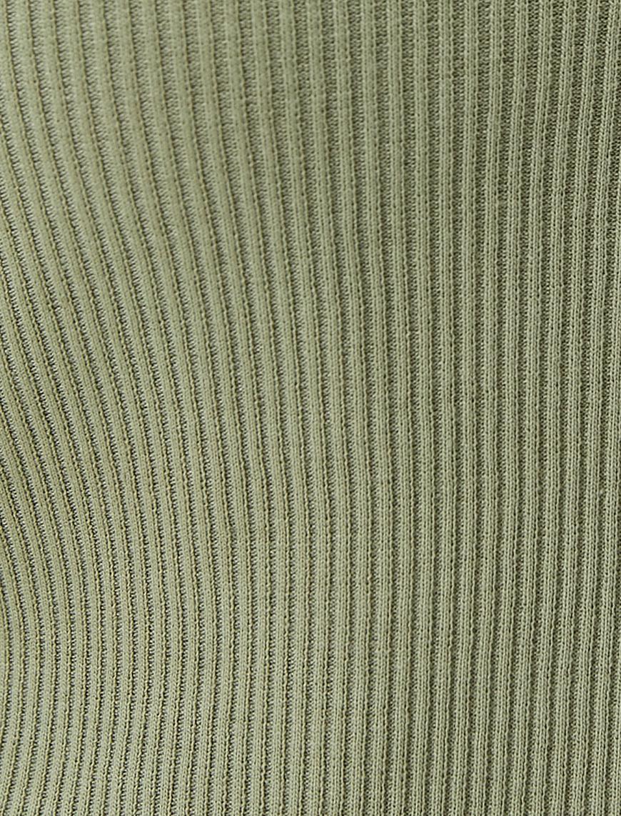   Katlı Crop Tişört Çift Yaka Renk Kontrastlı Uzun Kollu Ribanalı