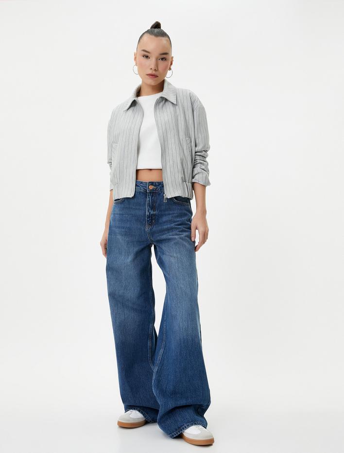  Bomber Ceket Fermuarlı Gömlek Yaka Cepli Rahat Kalıp