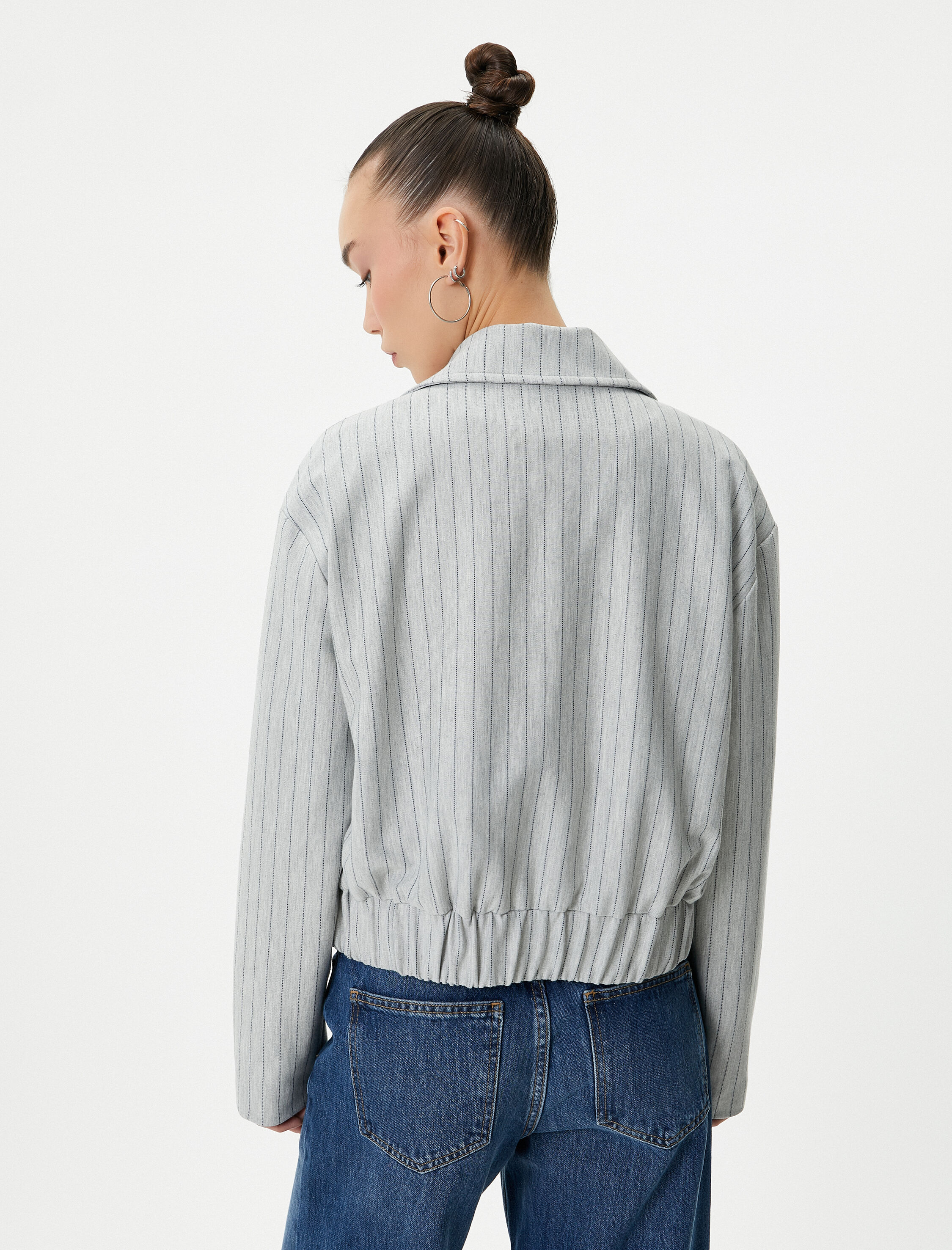   Bomber Ceket Fermuarlı Gömlek Yaka Cepli Rahat Kalıp