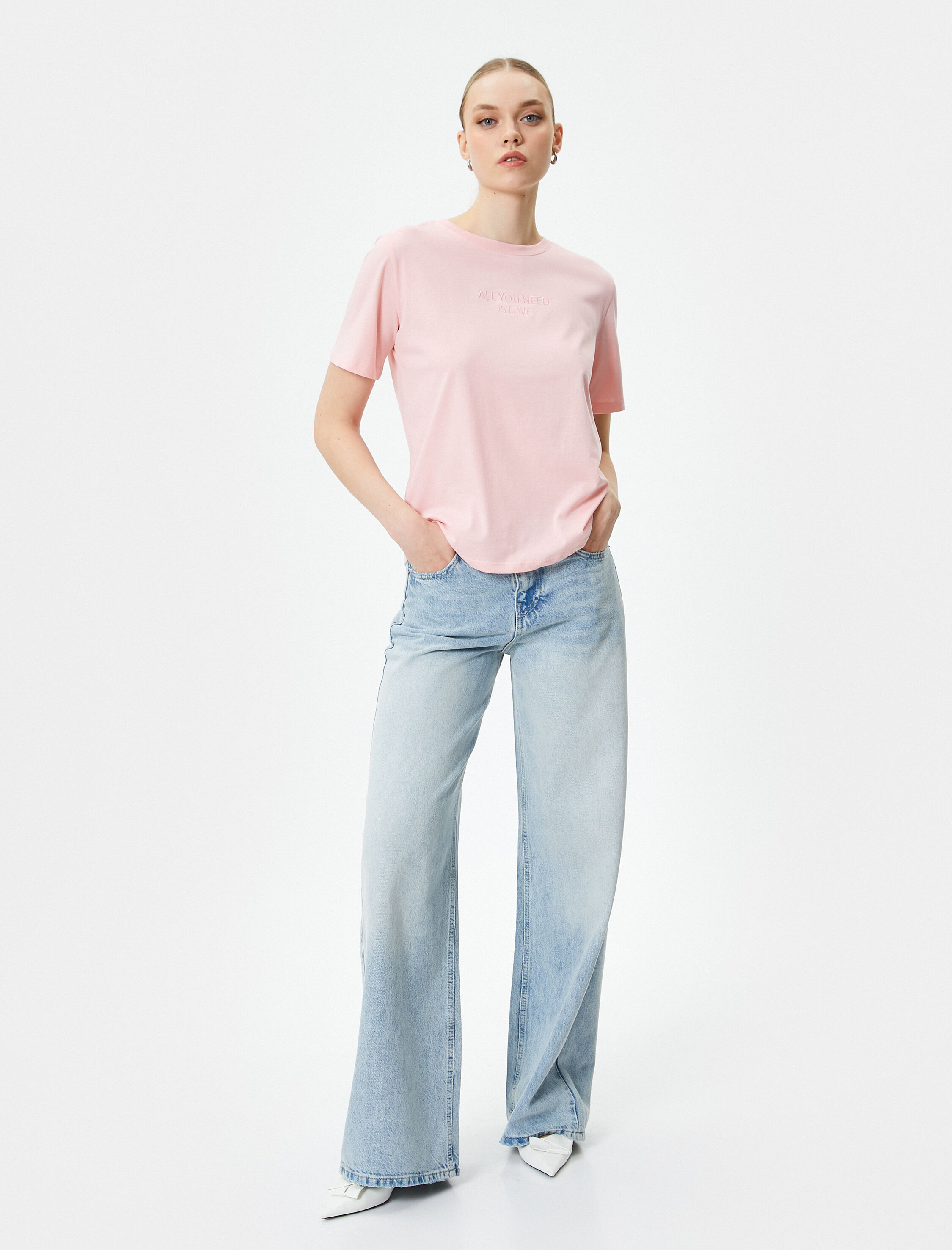   Bisiklet Yaka Tişört Kısa Kollu Pamuklu