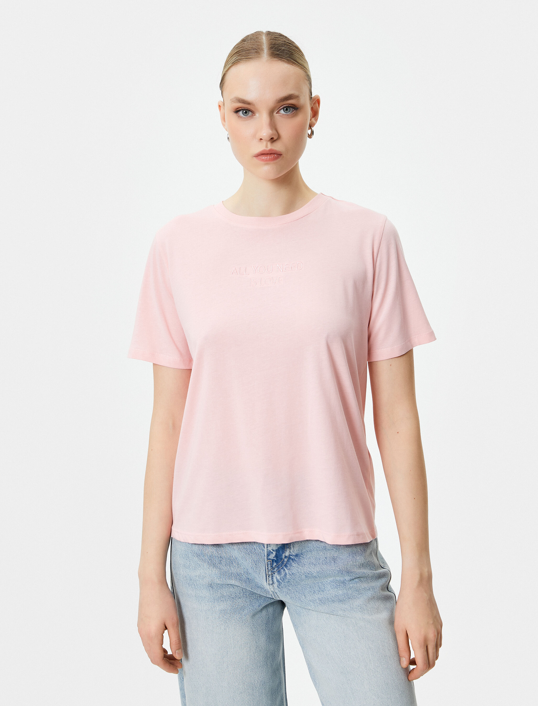   Bisiklet Yaka Tişört Kısa Kollu Pamuklu