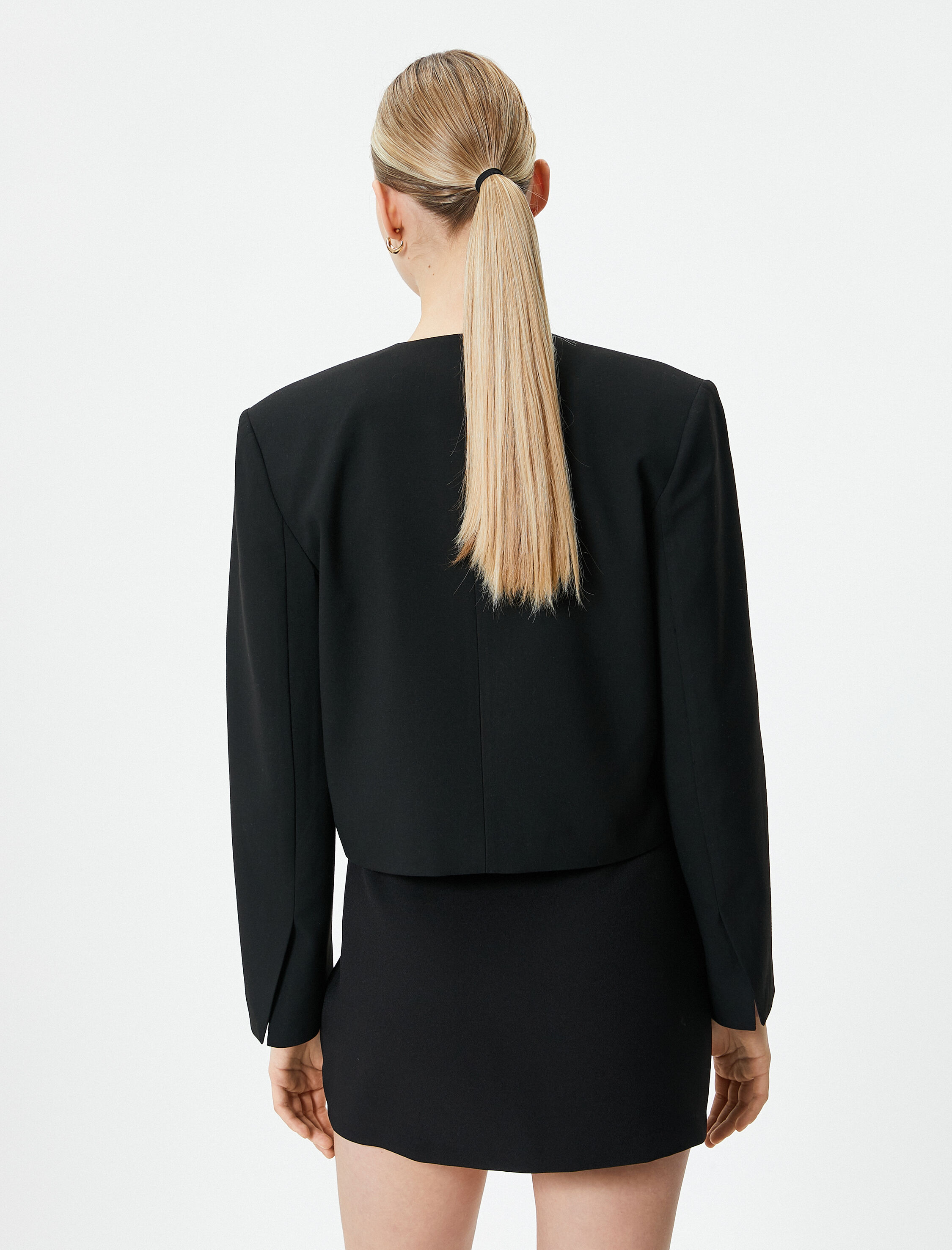   Crop Blazer Ceket Yakasız Cepli