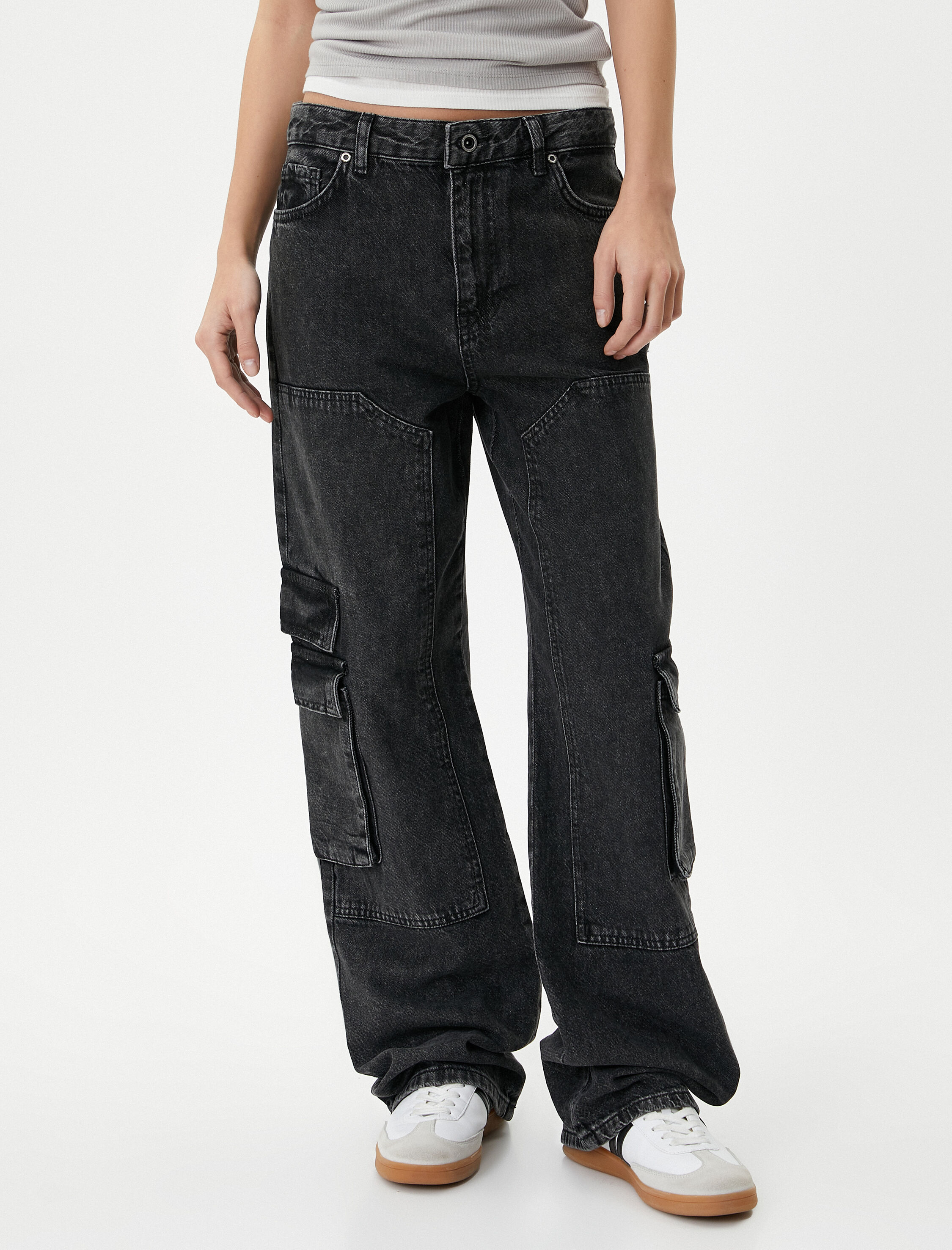 Straight Jean Kargo Kot Pantolon Geniş Düz Paça Cepli Pamuklu - Nora Jean