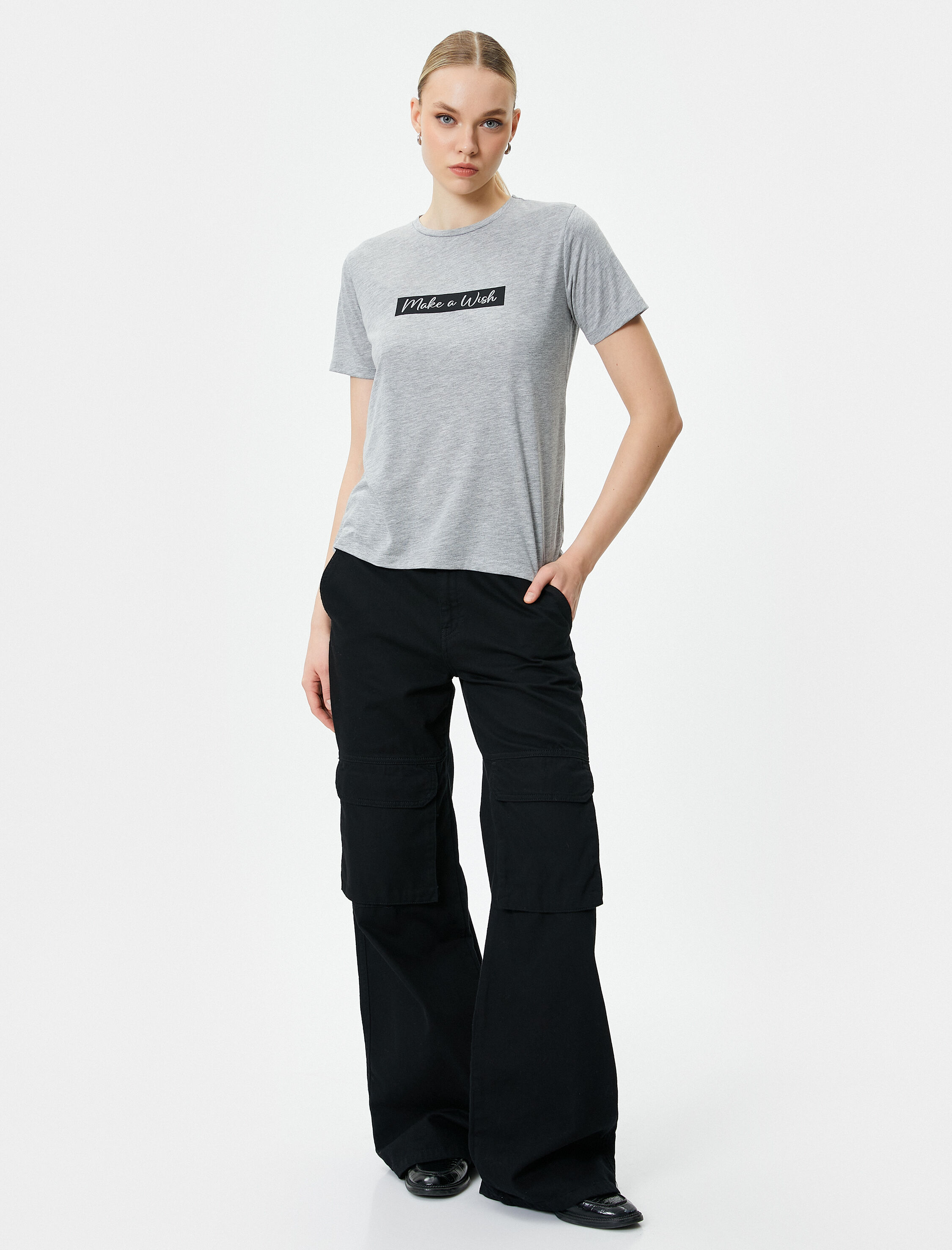   Slogan Baskılı Tişört Kısa Kollu Bisiklet Yaka