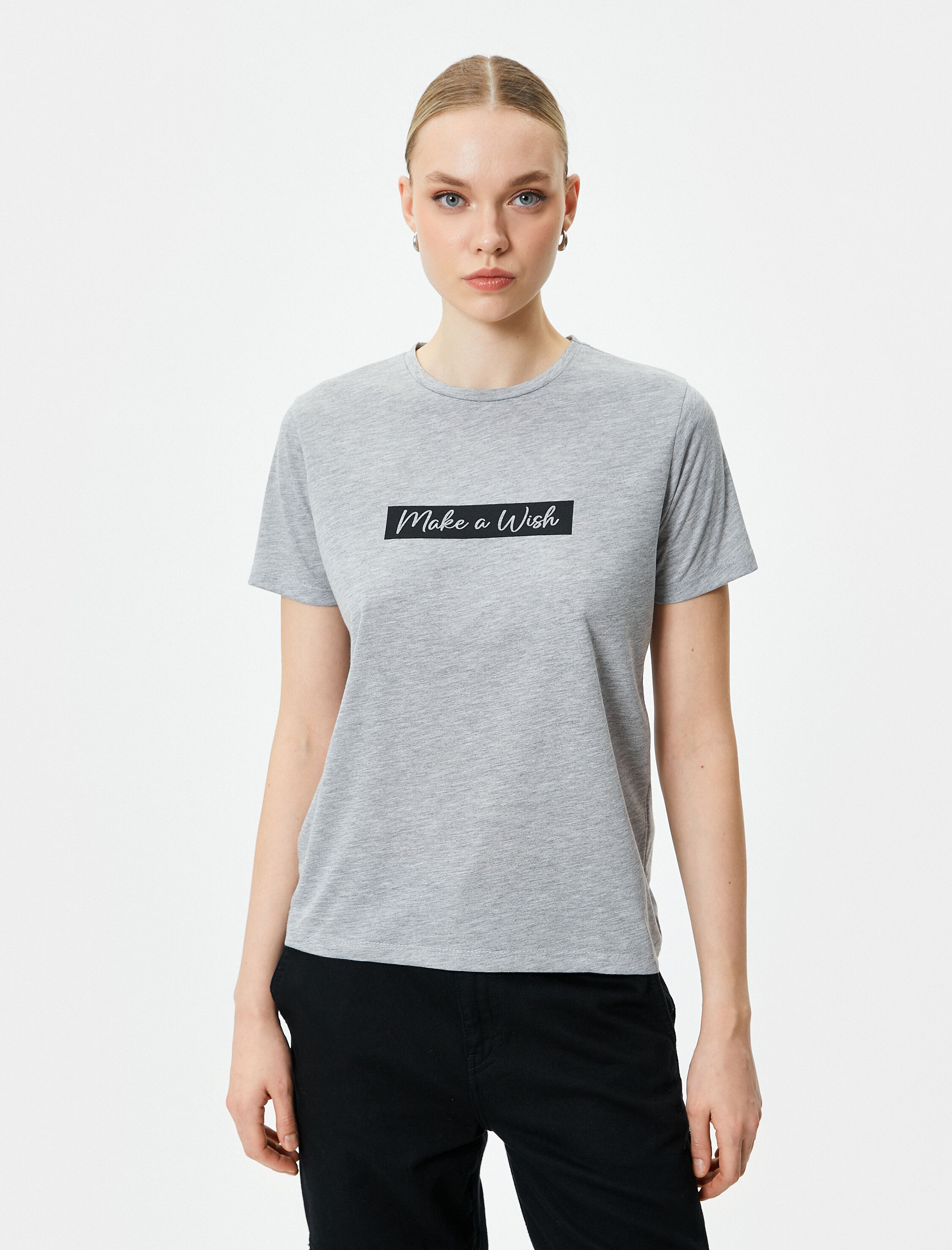   Slogan Baskılı Tişört Kısa Kollu Bisiklet Yaka