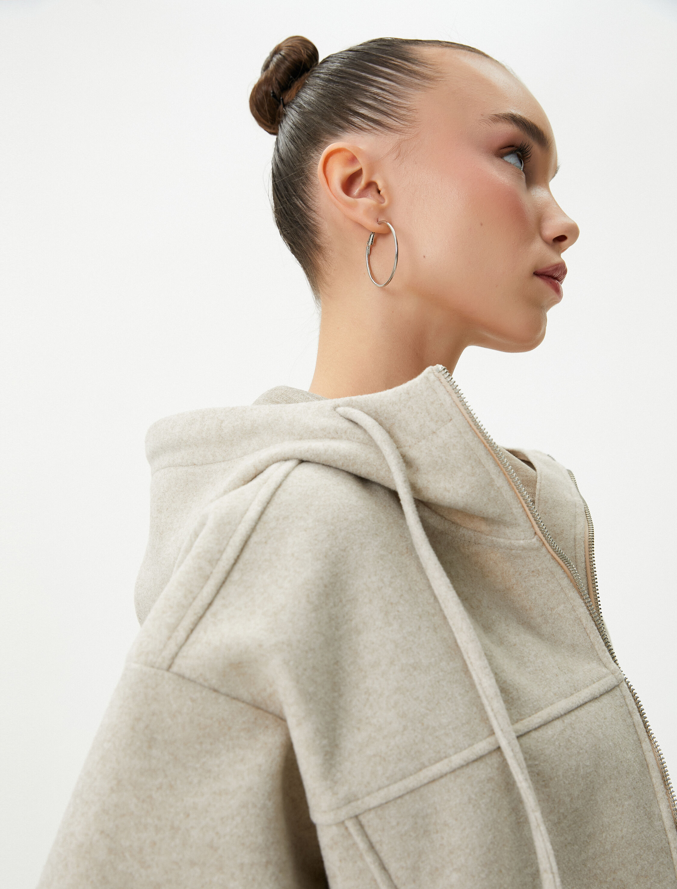 Koton Kadın Kapüşonlu Fermuarlı Sweatshirt Crop Yumuşak Dokulu Cepli