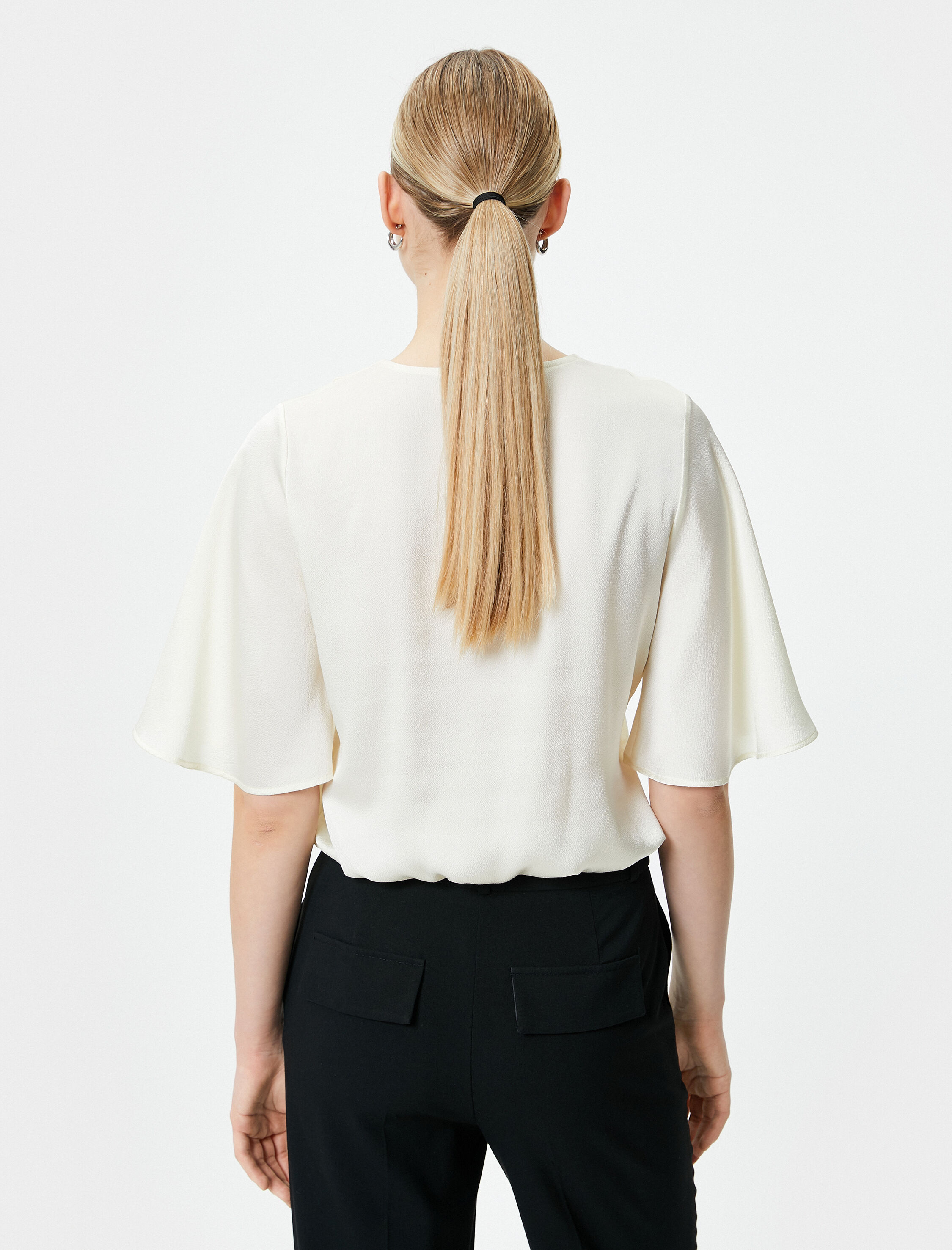   Kruvaze Bluz V Yaka Kısa Kollu