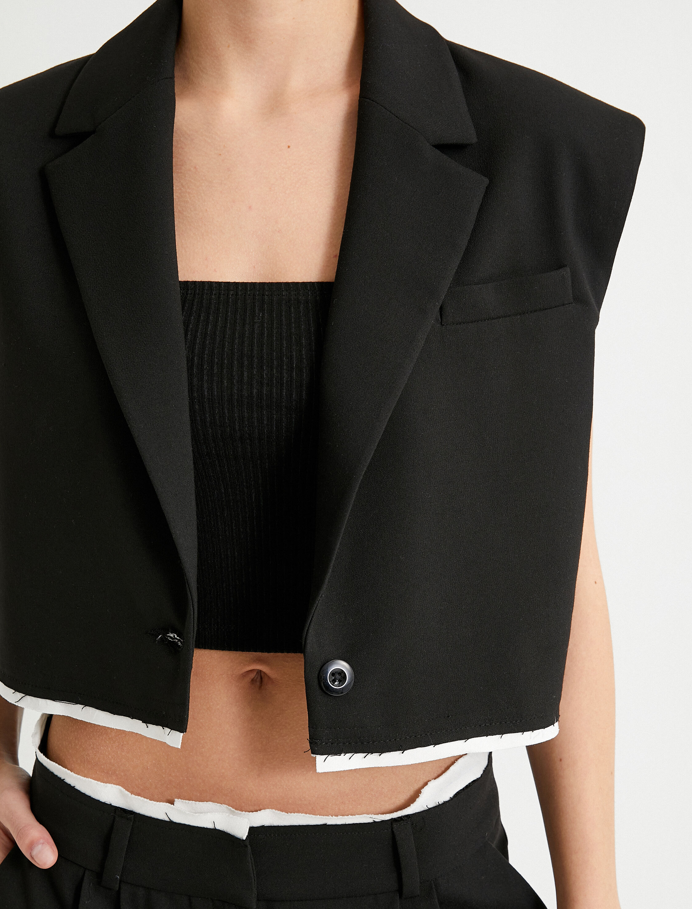   Crop Yelek Vatkalı Kruvaze Düğmeli Cep Detaylı